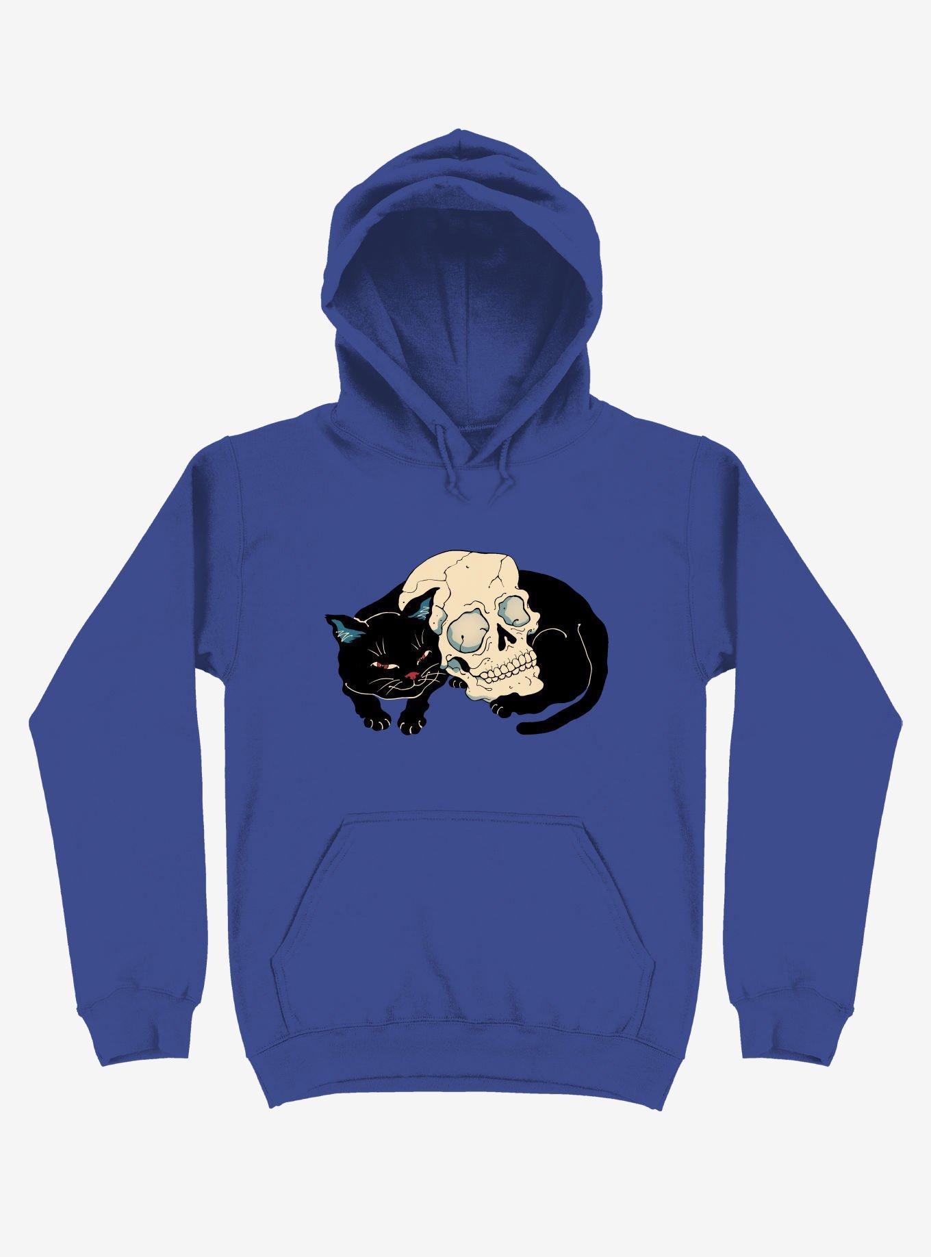 Cat Neko Skull Royal Blue Hoodie, , hi-res