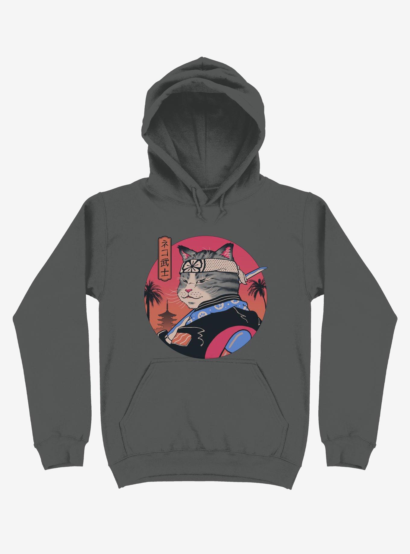 Samurai Cat Asphalt Grey Hoodie, ASPHALT, hi-res