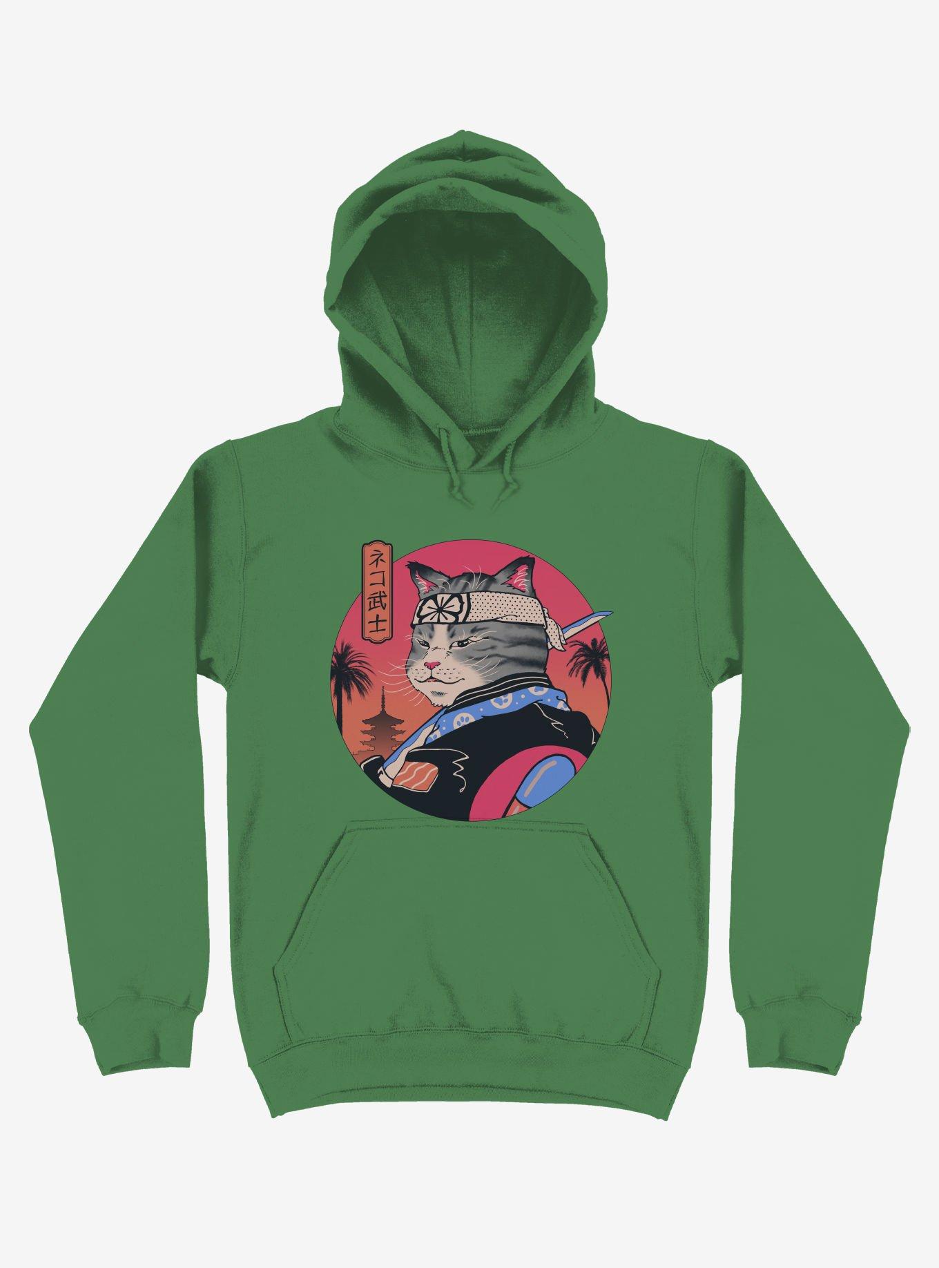 Samurai Cat Kelly Green Hoodie, KELLY GREEN, hi-res