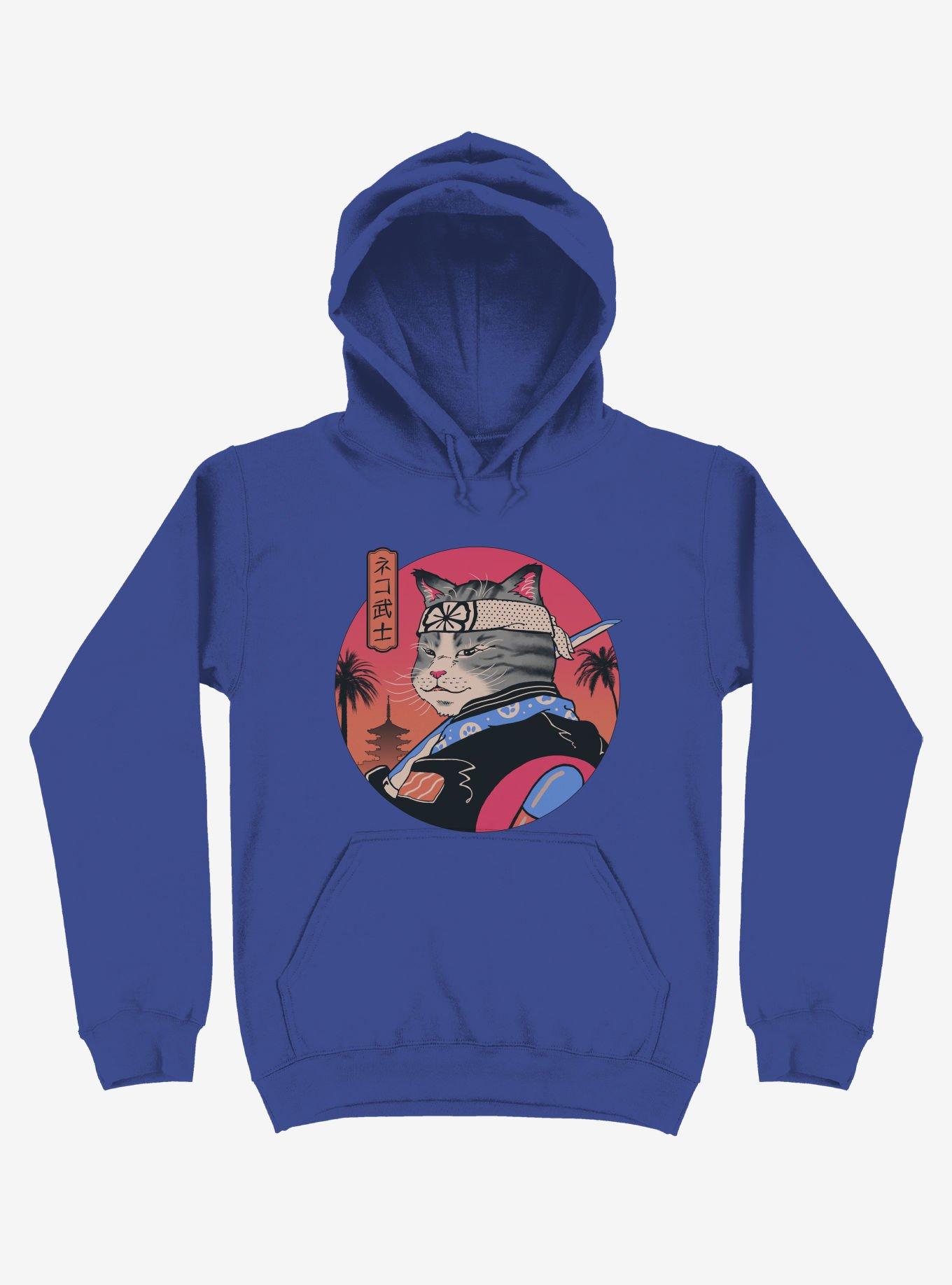 Samurai Cat Royal Blue Hoodie, ROYAL, hi-res