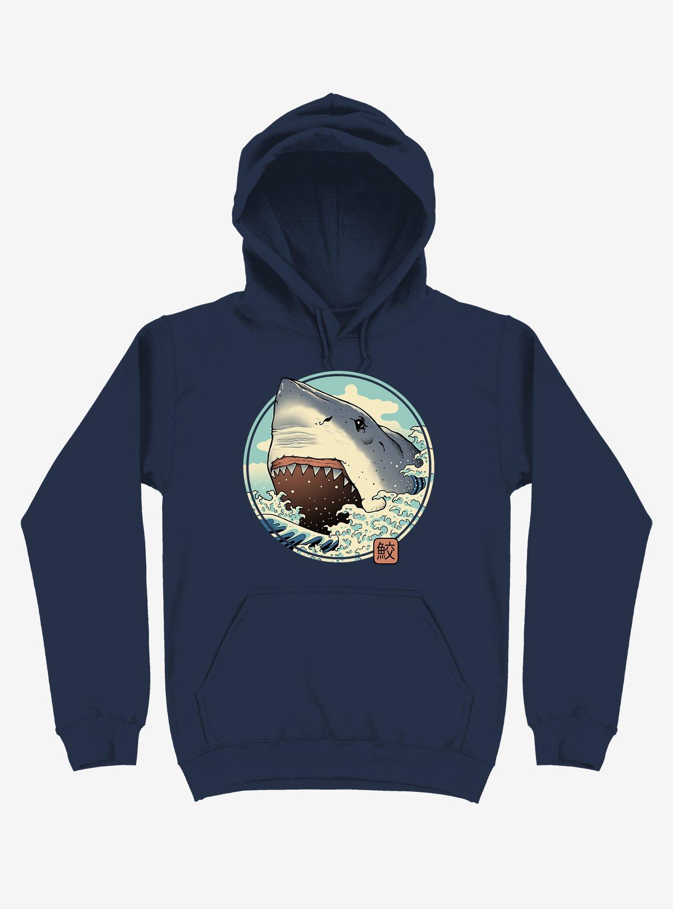 Shark Attack! Navy Blue Hoodie, NAVY, hi-res