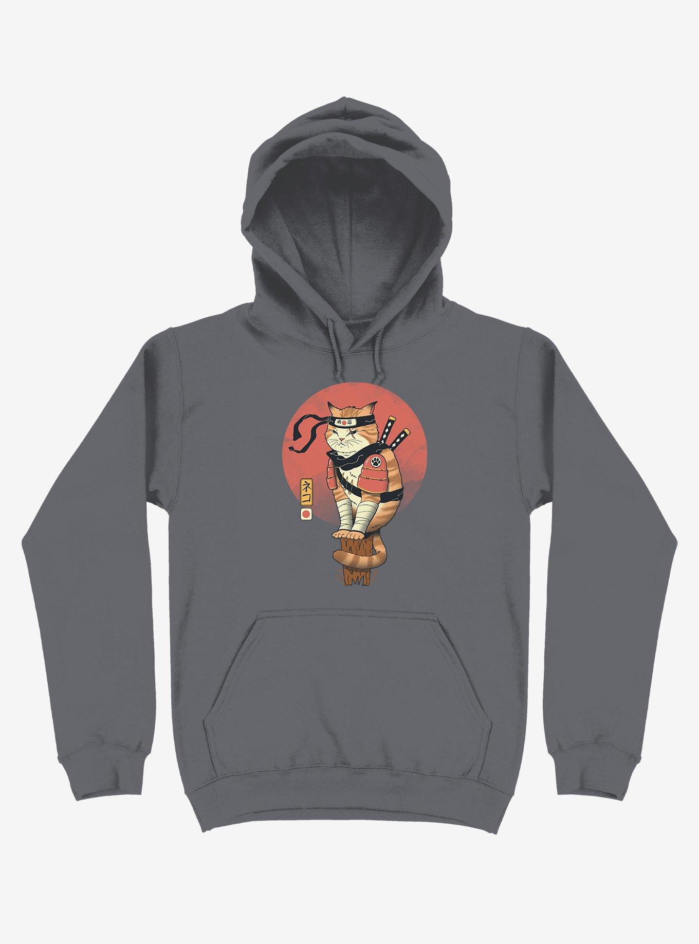 Orange Shinobi Cat Asphalt Grey Hoodie, ASPHALT, hi-res