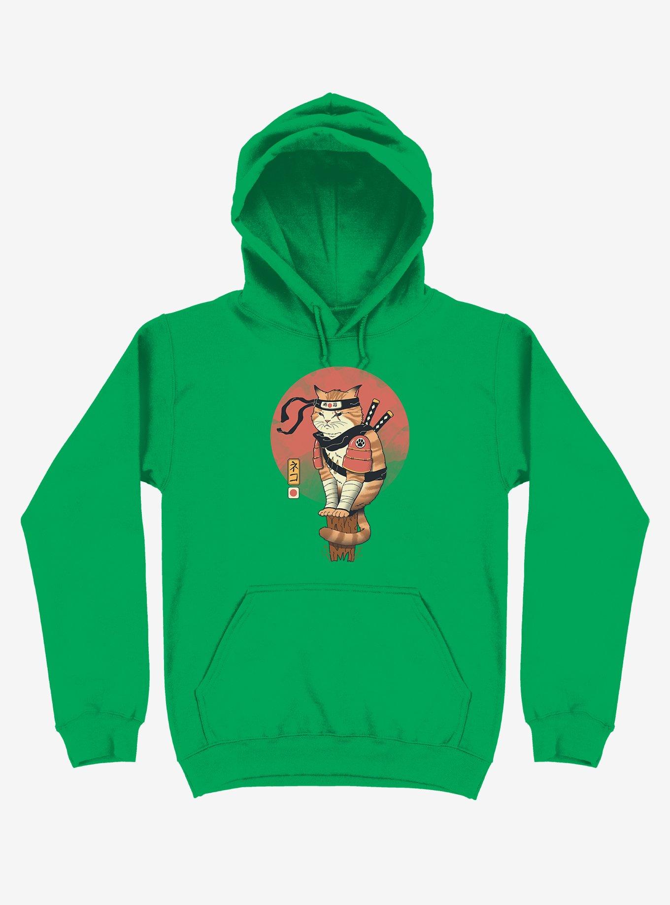 Orange Shinobi Cat Kelly Green Hoodie, KELLY GREEN, hi-res