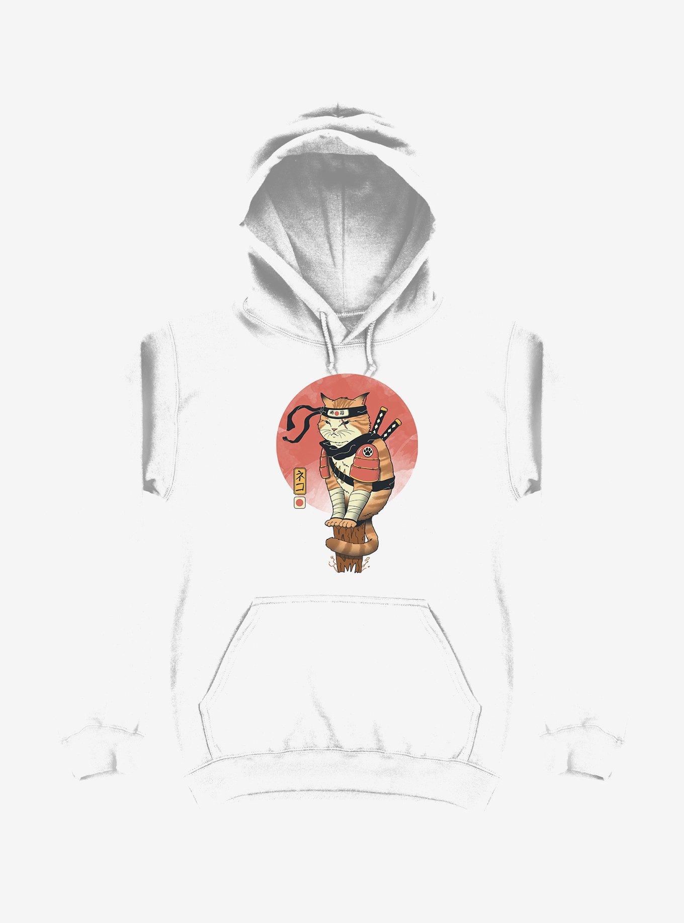 Orange Shinobi Cat White Hoodie, WHITE, hi-res