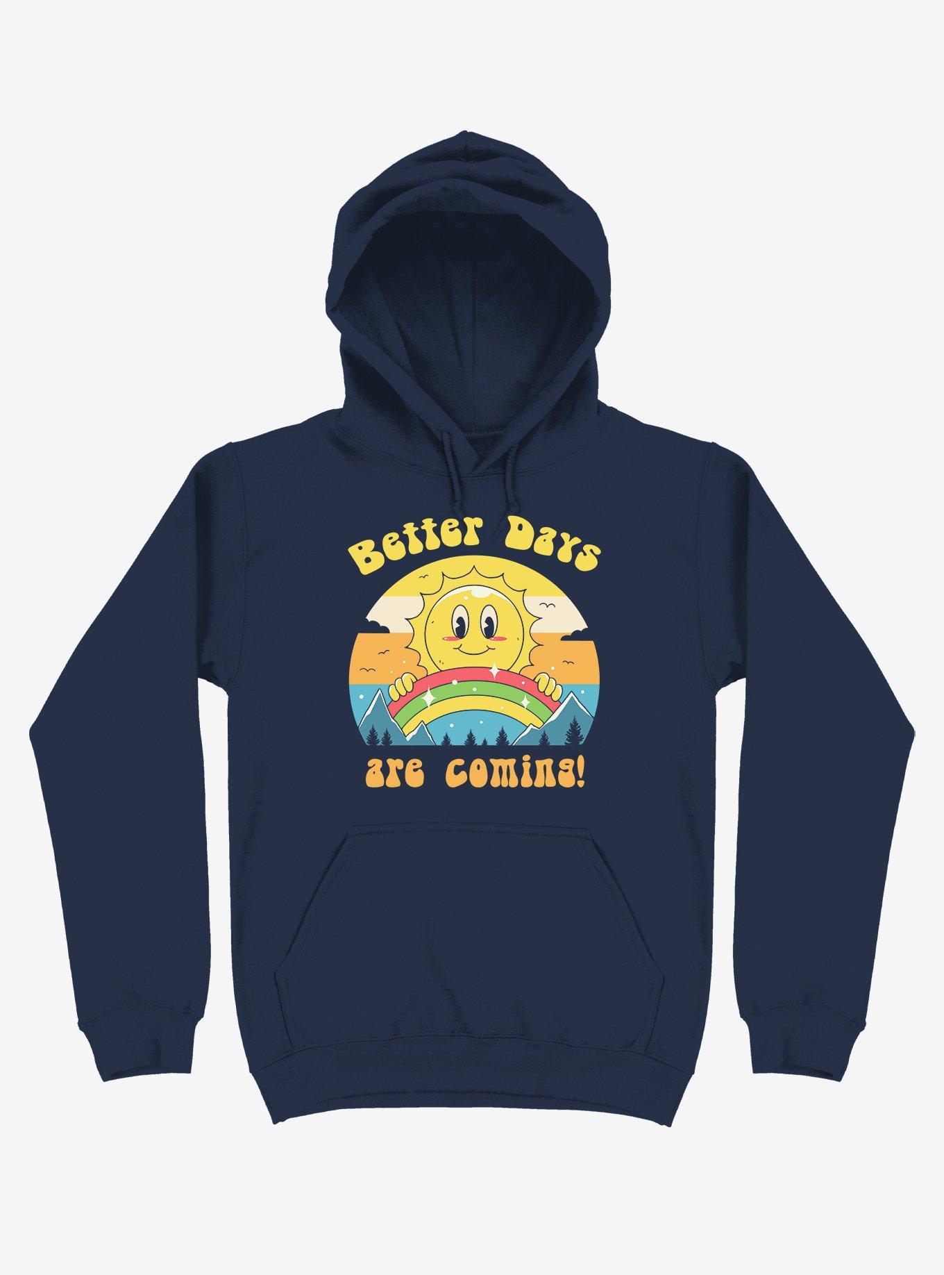 Rainbow Sun Better Days Are Coming Navy Blue Hoodie, , hi-res