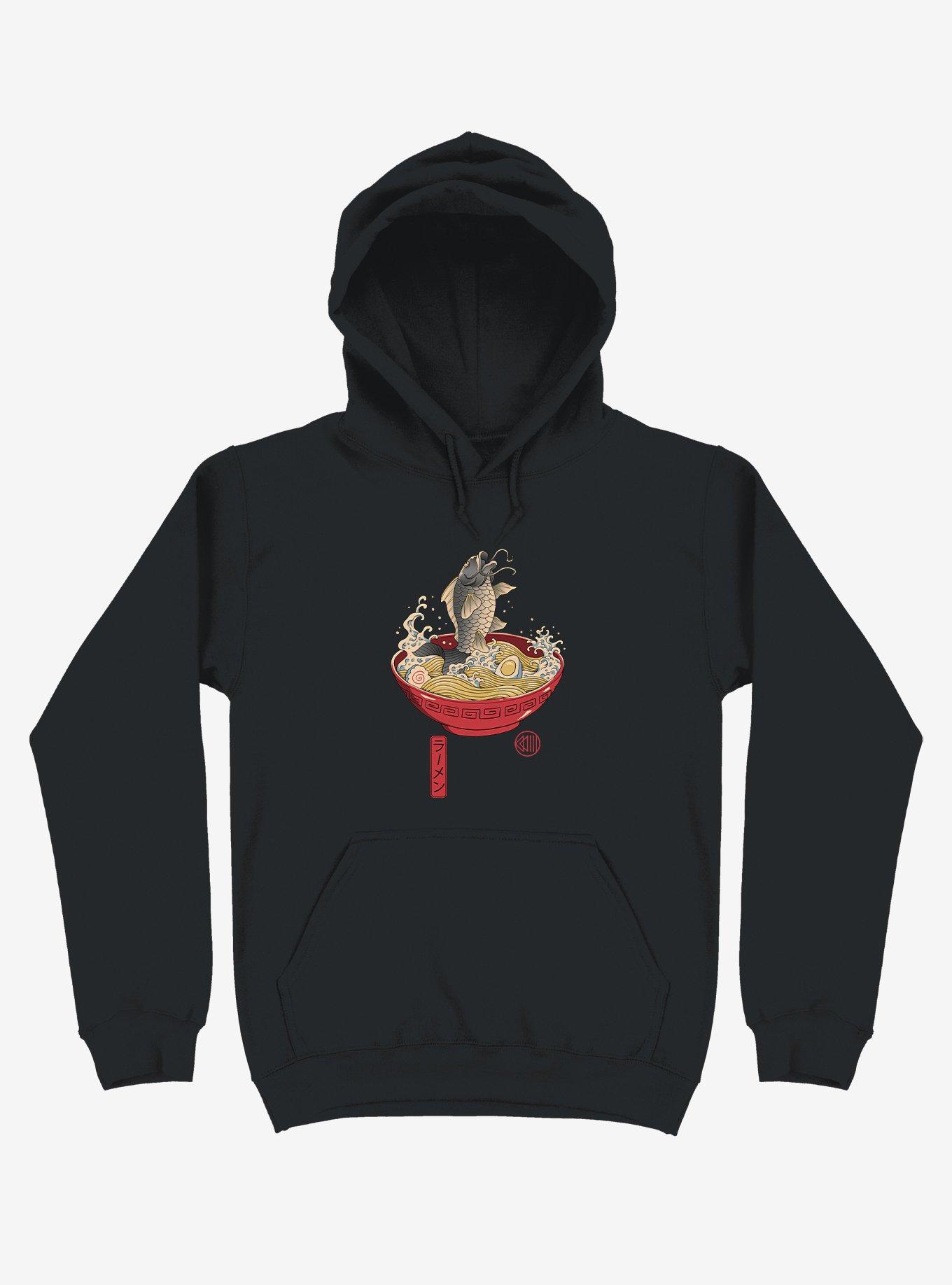 Fish Ramen Black Hoodie, BLACK, hi-res