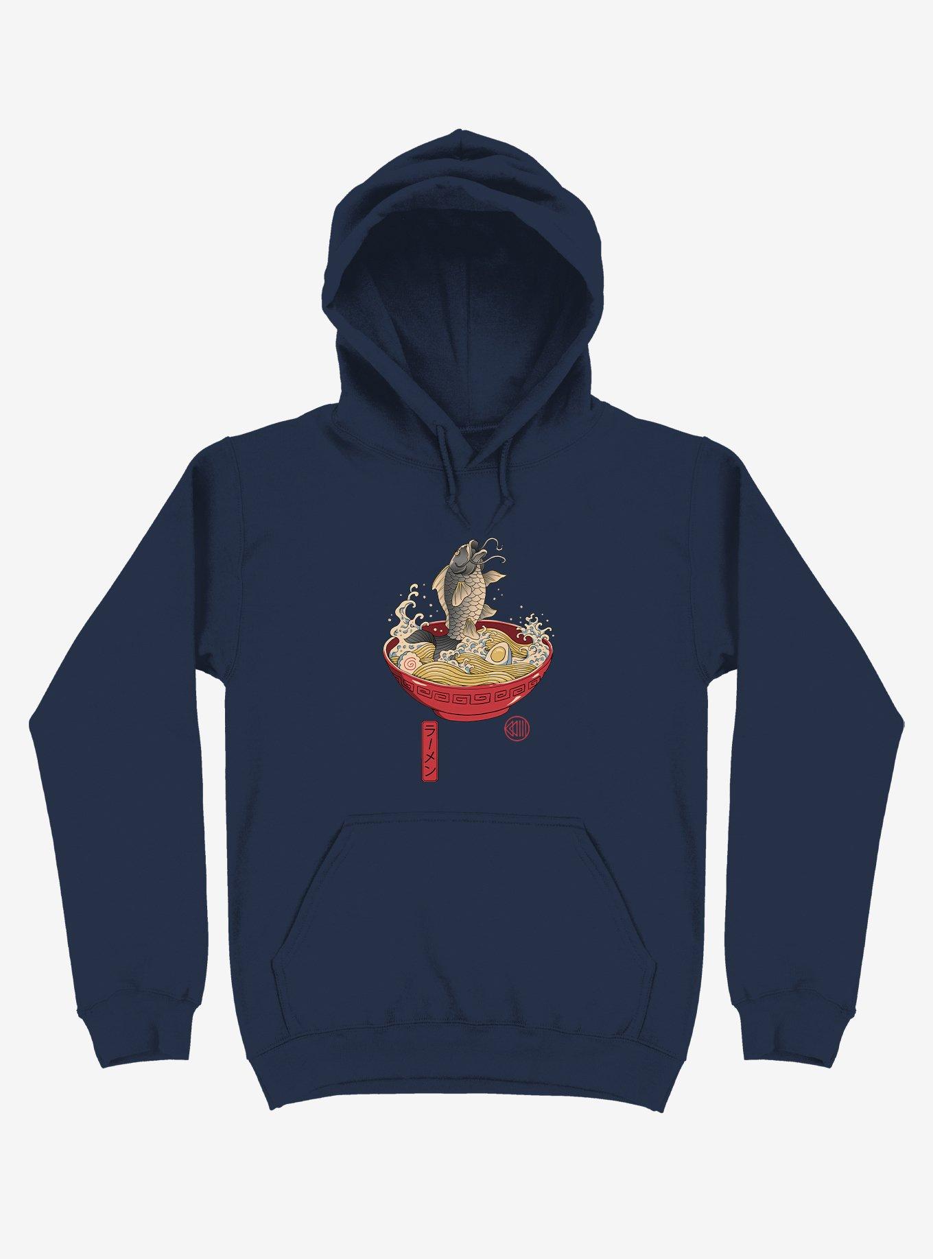 Fish Ramen Navy Blue Hoodie, NAVY, hi-res