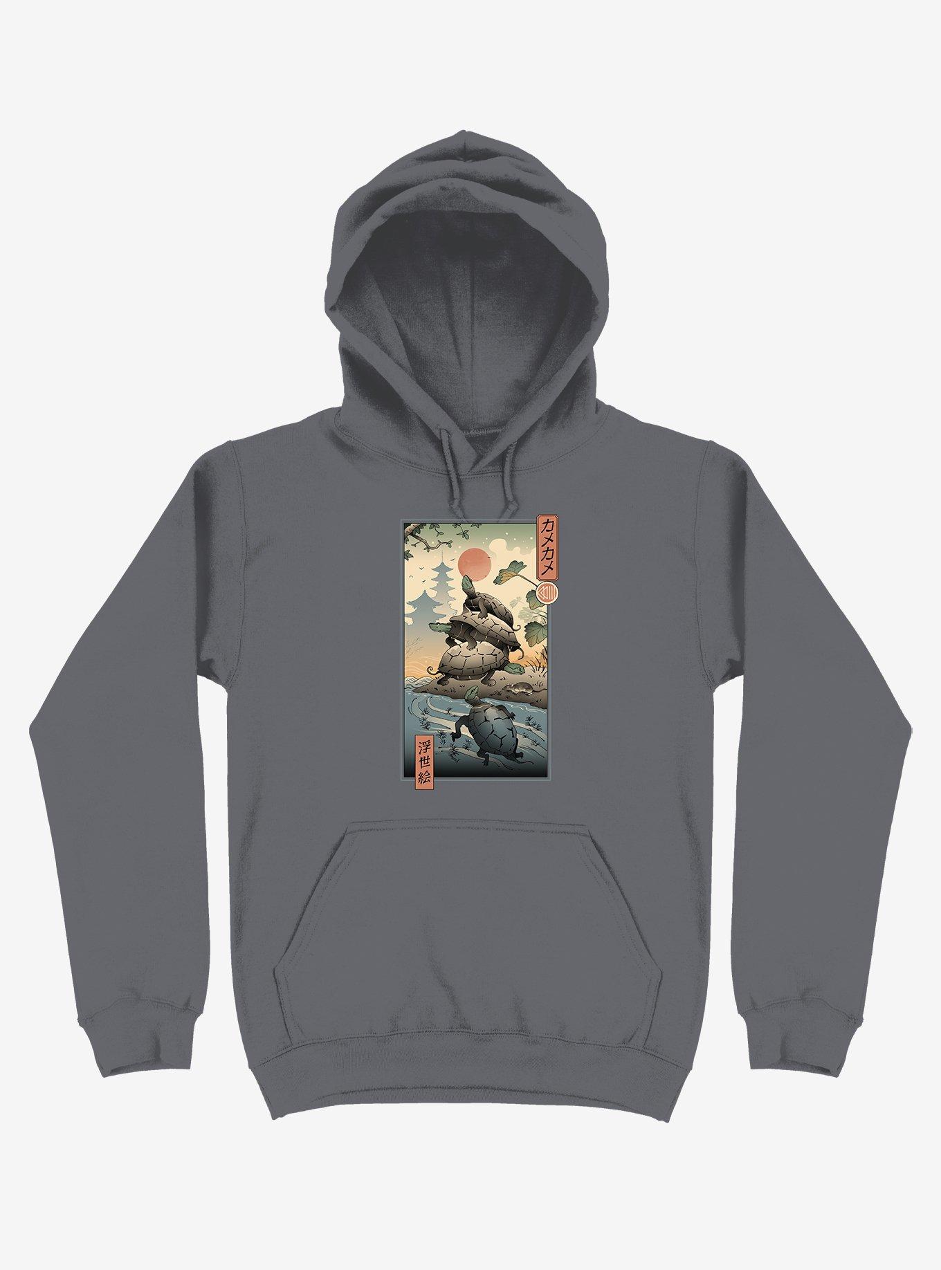 Turtle Stream Kame Kame Ukiyo-e Asphalt Grey Hoodie, , hi-res