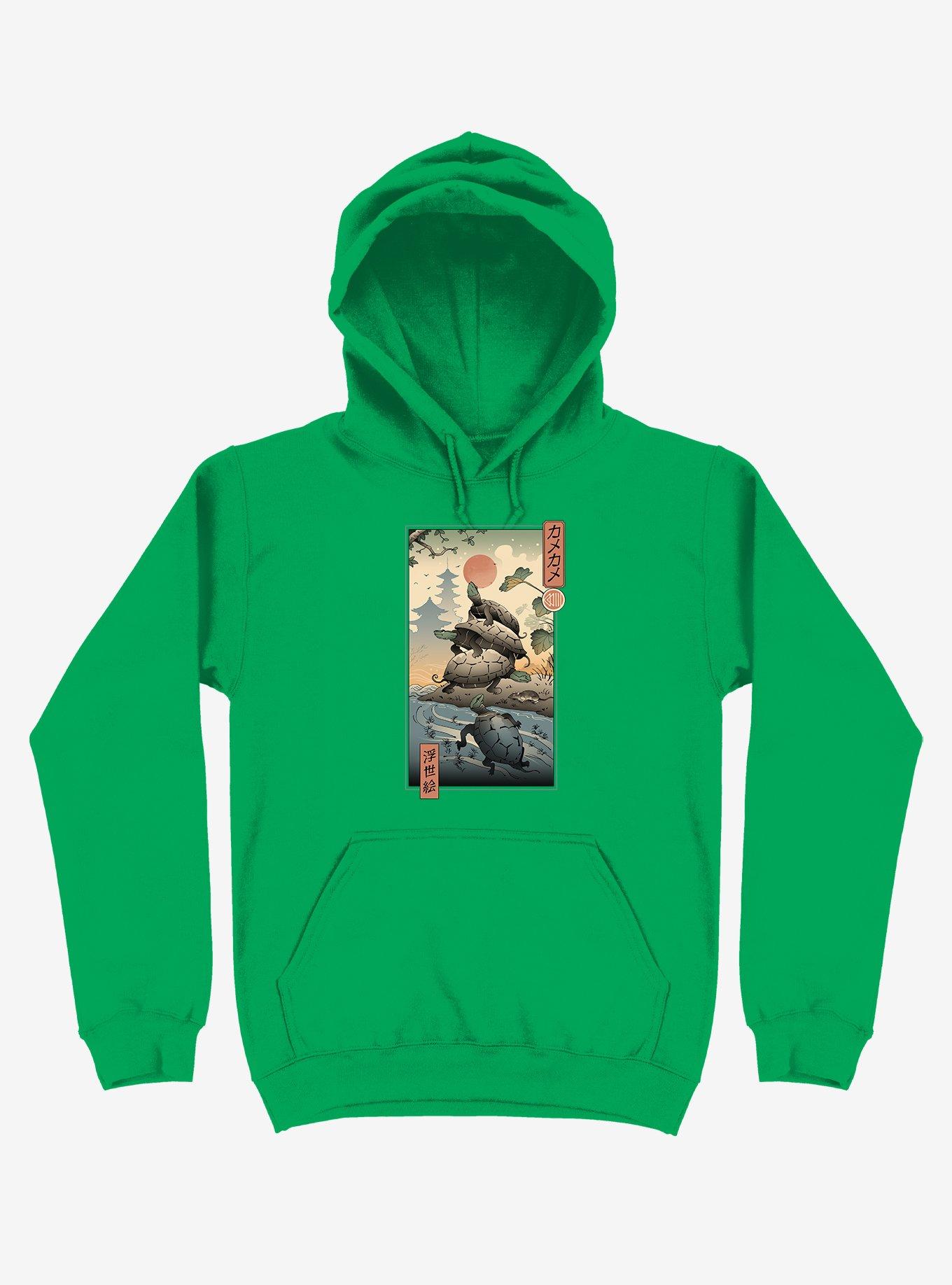 Turtle Stream Kame Kame Ukiyo-e Kelly Green Hoodie, KELLY GREEN, hi-res