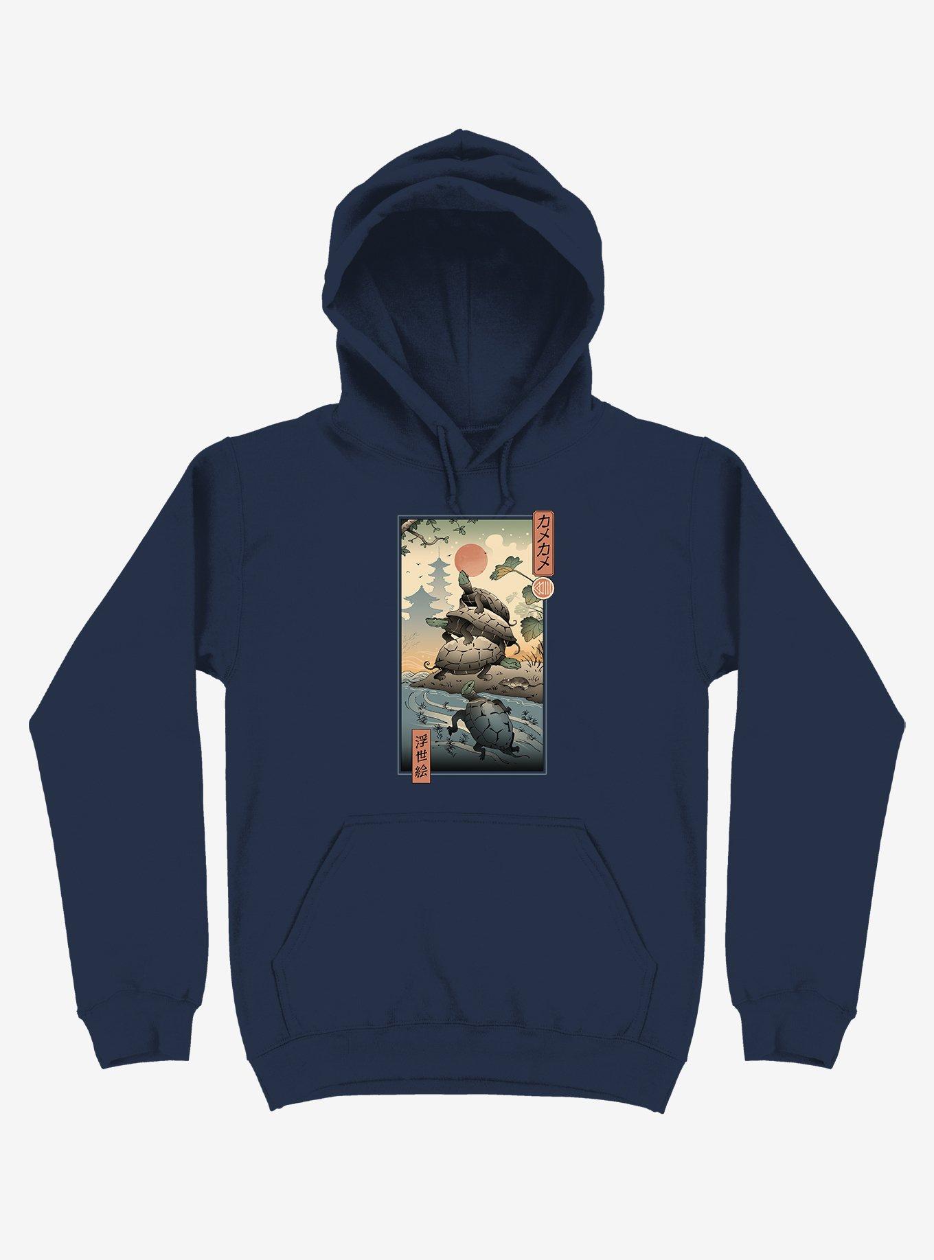 Turtle Stream Kame Kame Ukiyo-e Navy Blue Hoodie, NAVY, hi-res