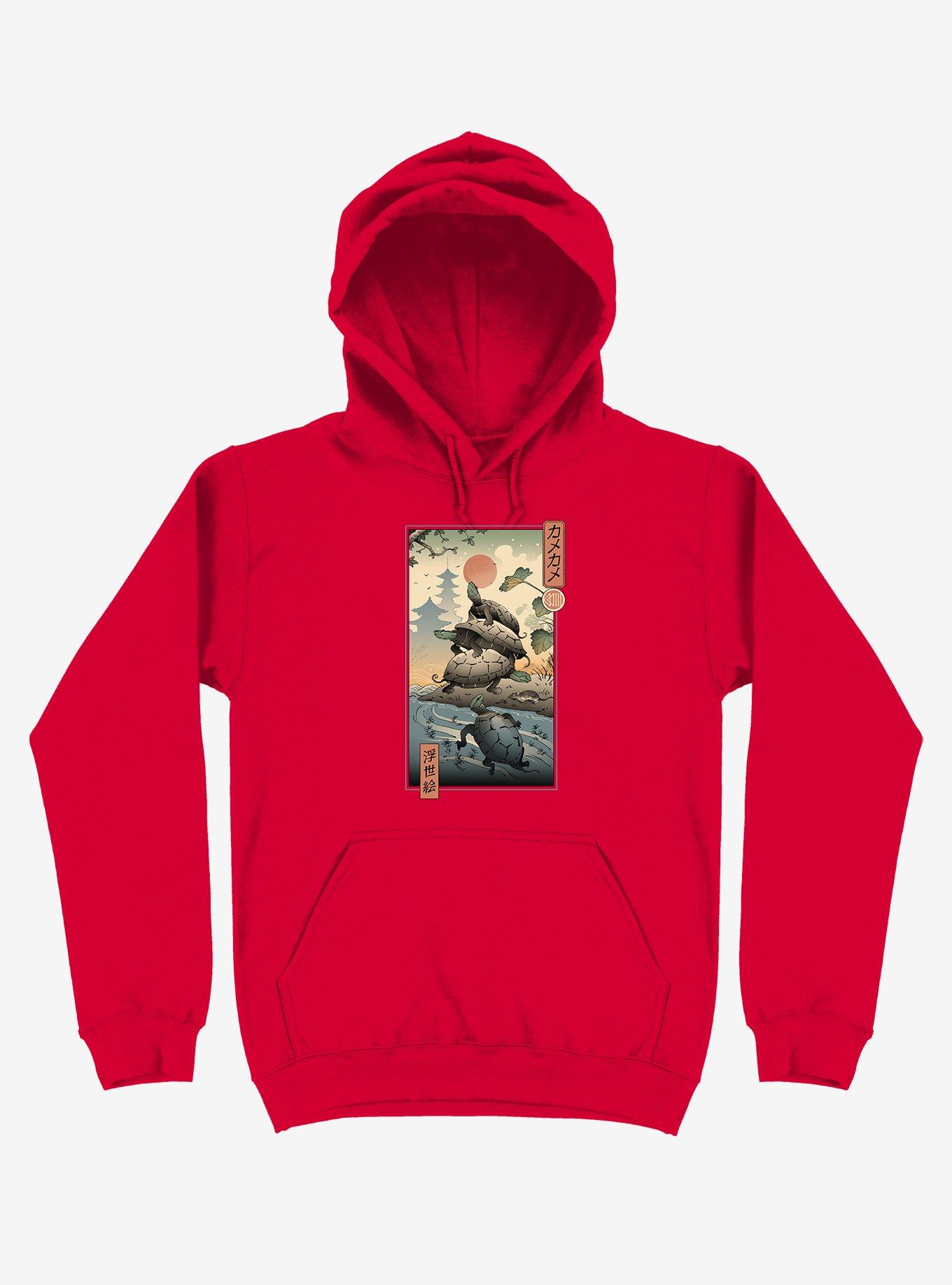 Turtle Stream Kame Kame Ukiyo-e Red Hoodie, , hi-res