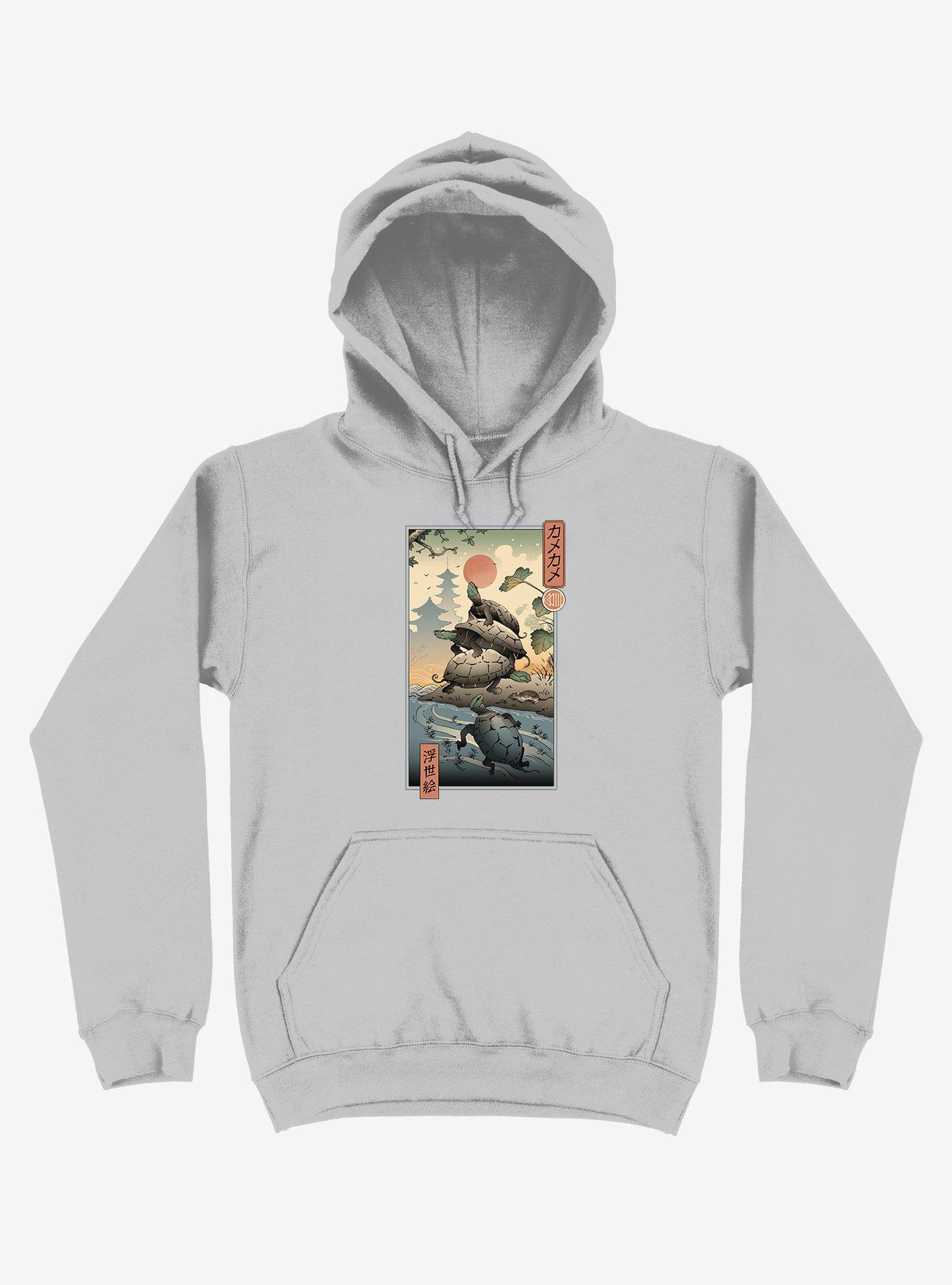 Turtle Stream Kame Kame Ukiyo-e Silver Hoodie, SILVER, hi-res