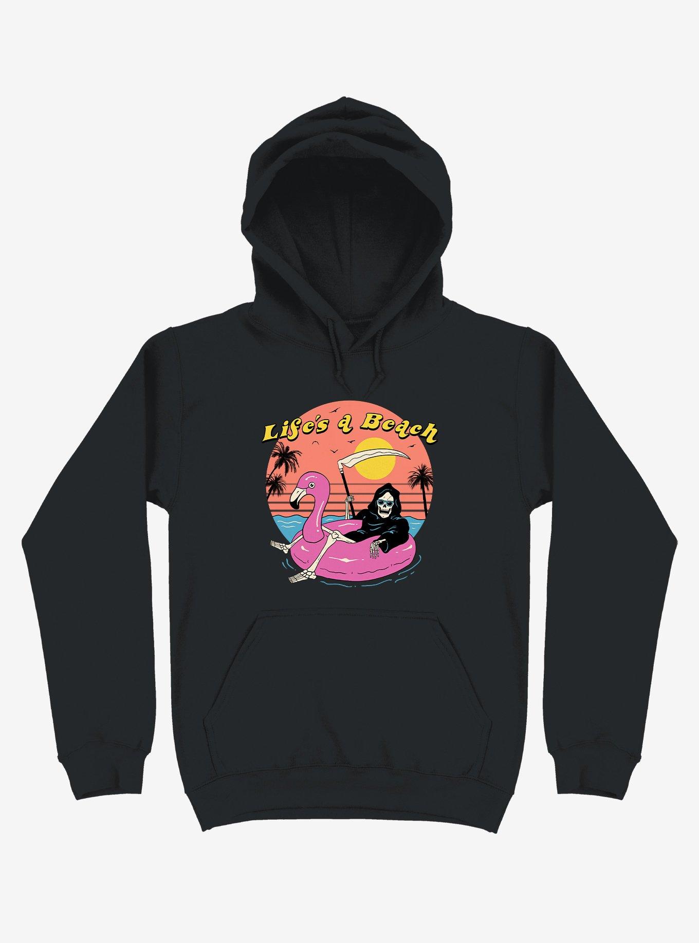 Life's A Beach! Grim Reaper Black Hoodie, BLACK, hi-res