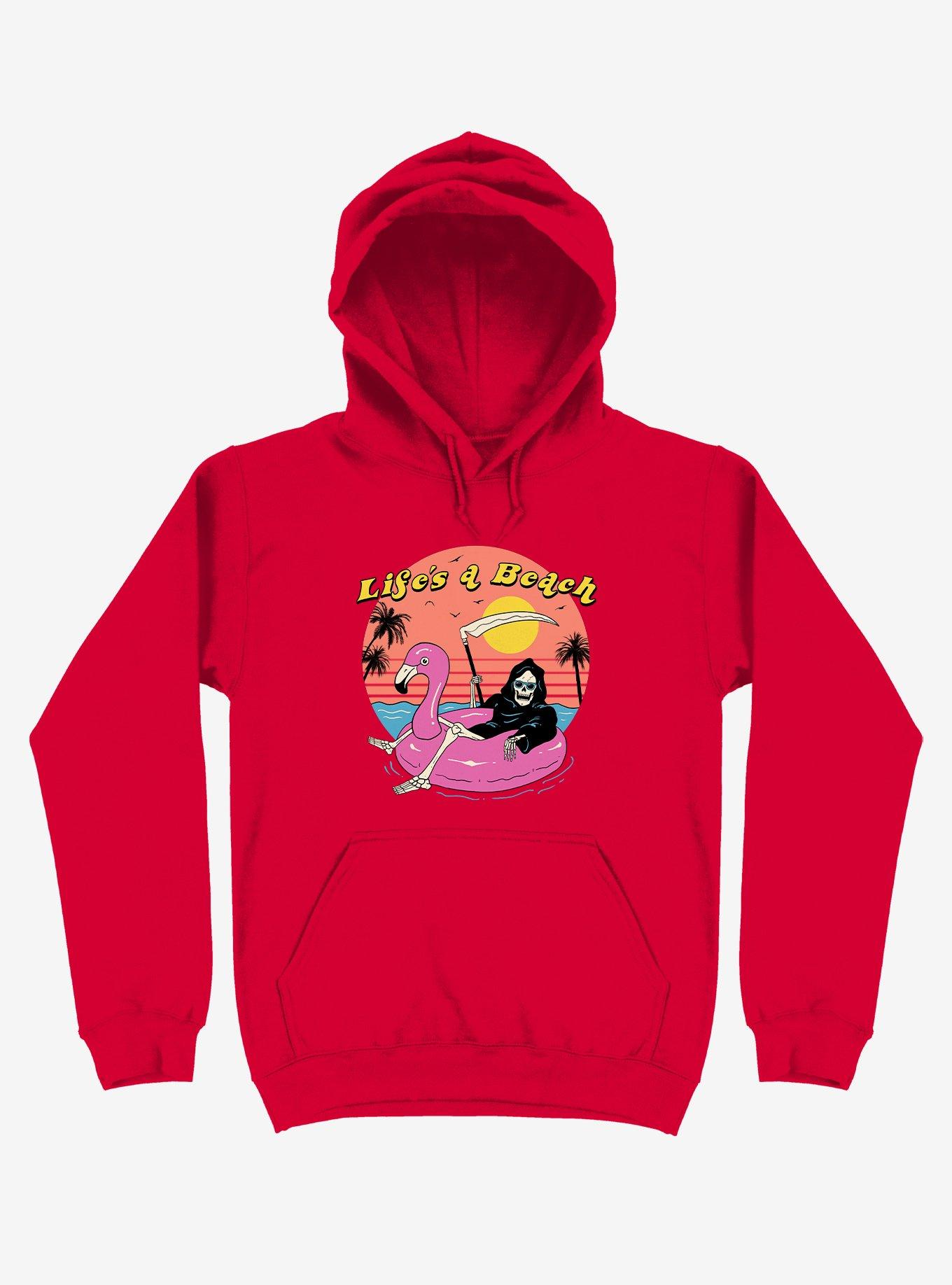 Life's A Beach! Grim Reaper Red Hoodie, RED, hi-res