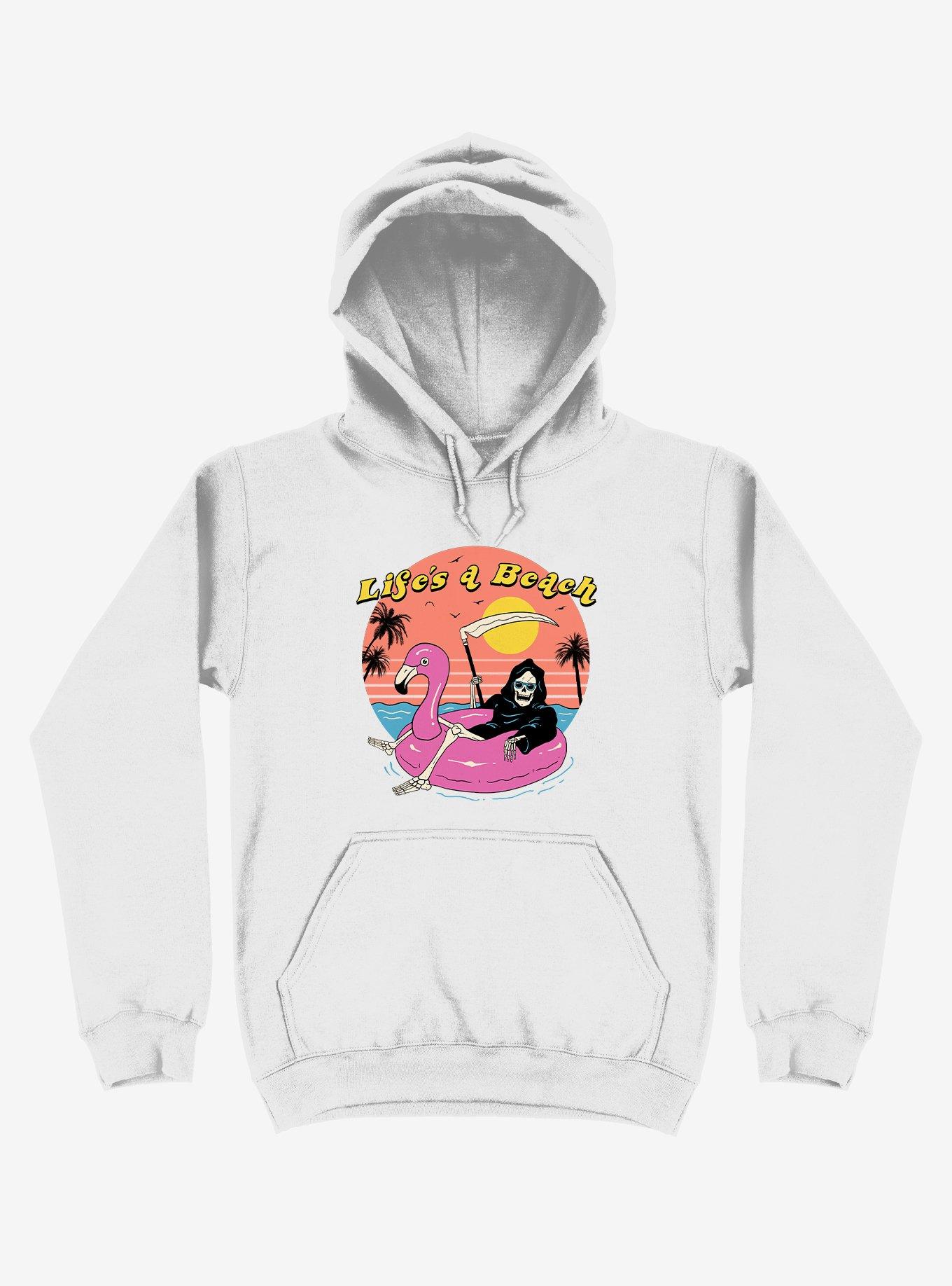 Life's A Beach! Grim Reaper White Hoodie, WHITE, hi-res