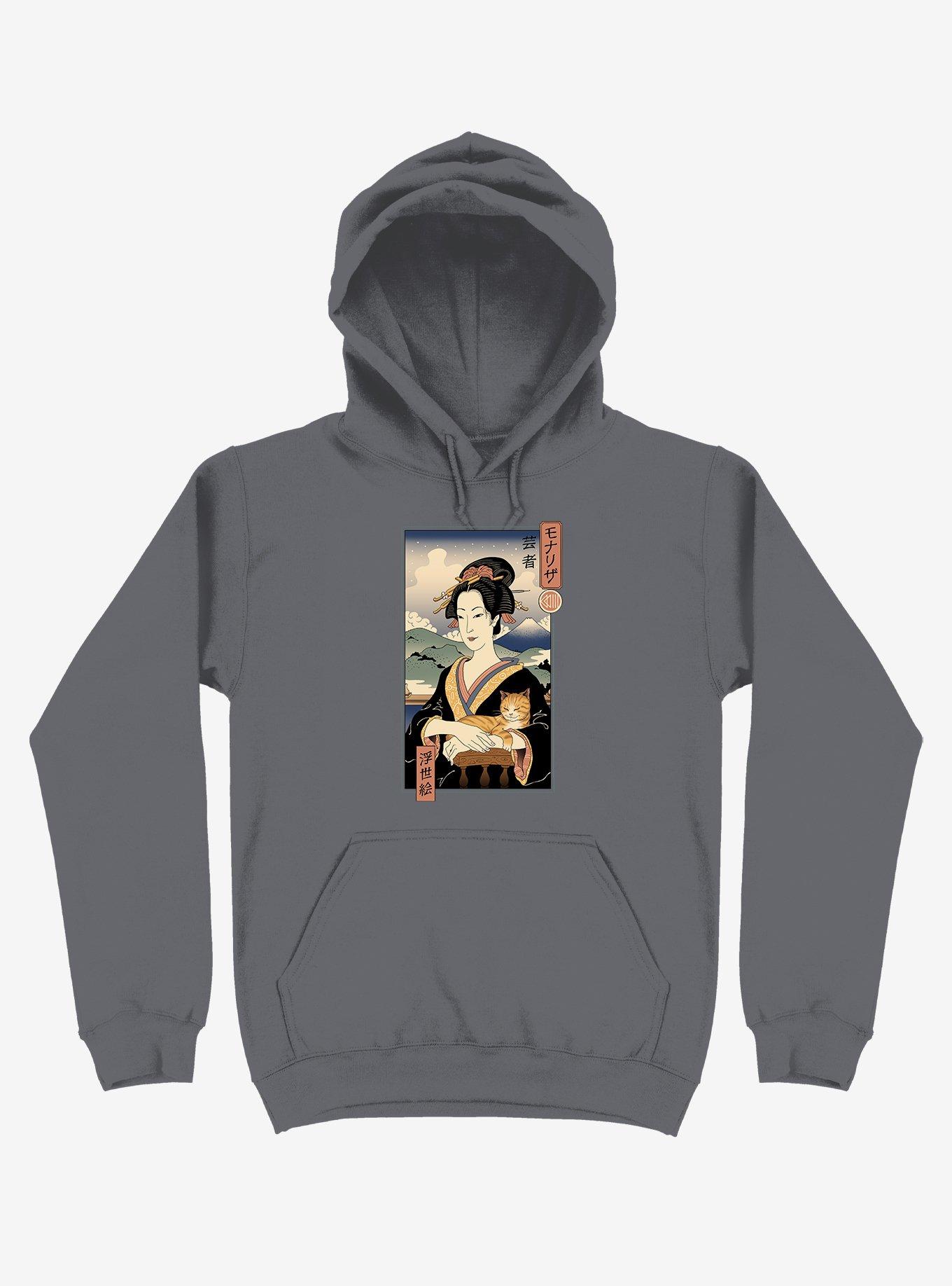 Geisha Cat Lisa Ukiyo-e Asphalt Grey Hoodie, , hi-res