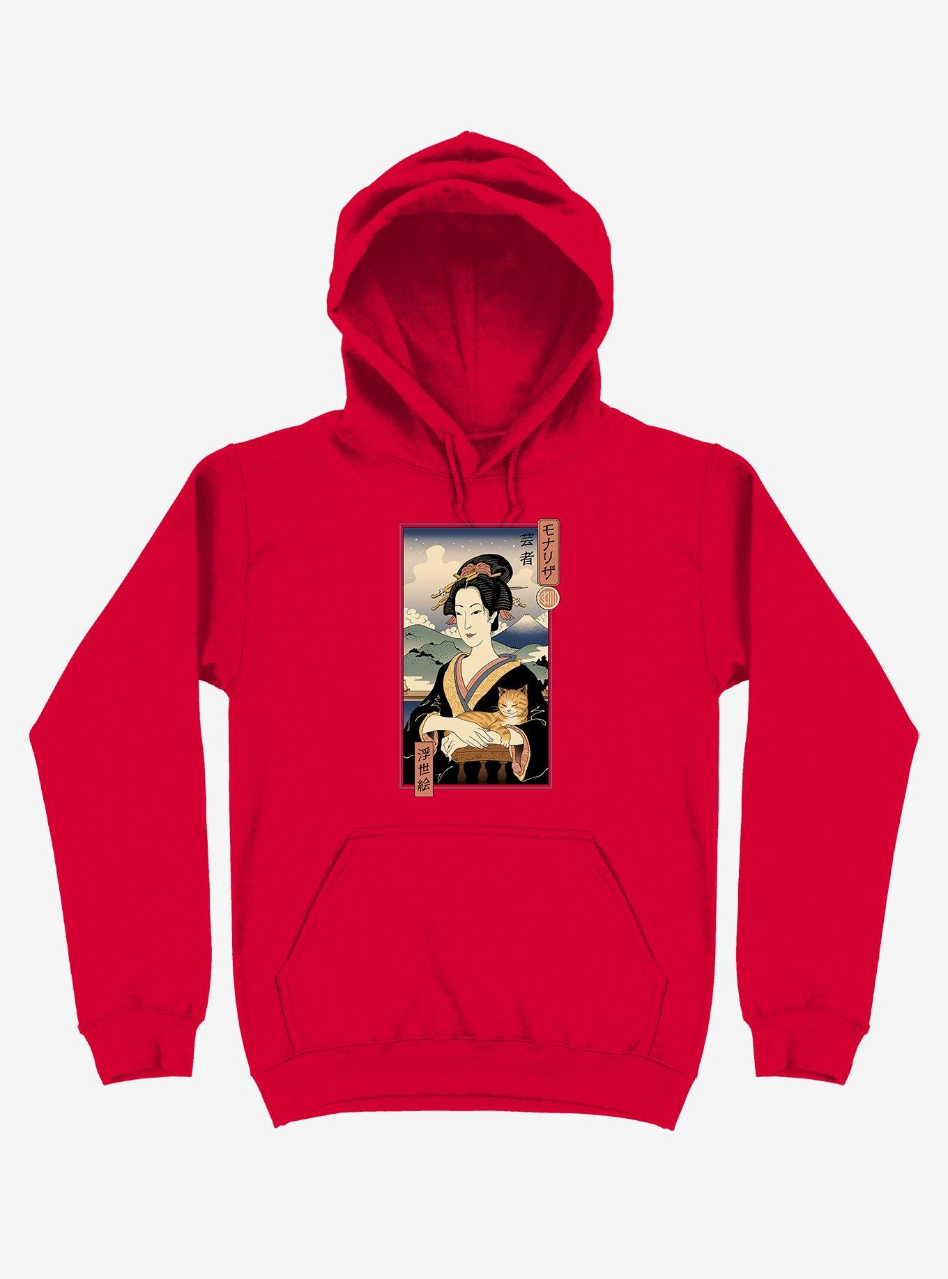 Geisha Cat Lisa Ukiyo-e Red Hoodie, , hi-res