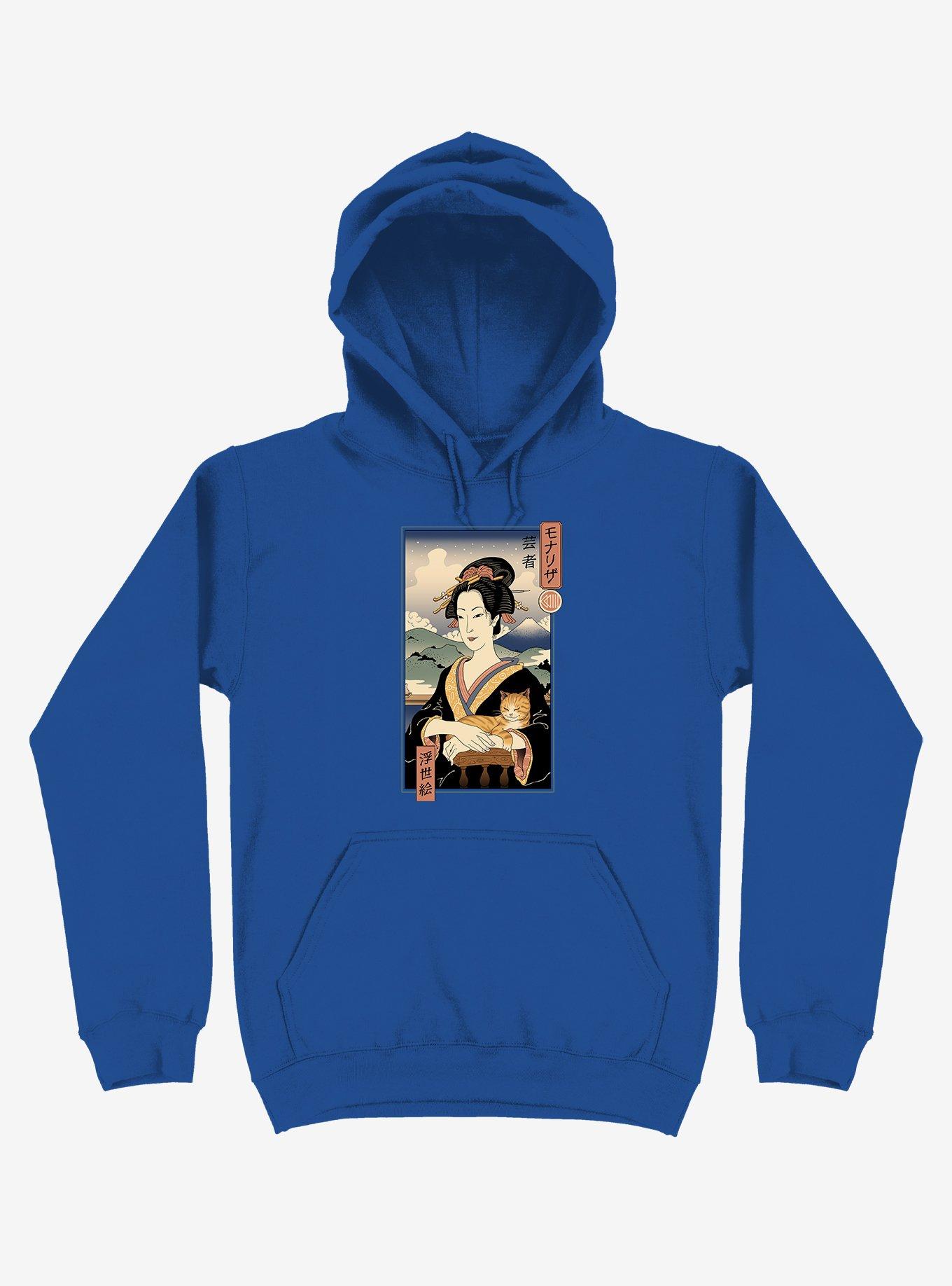 Geisha Cat Lisa Ukiyo-e Royal Blue Hoodie, ROYAL, hi-res