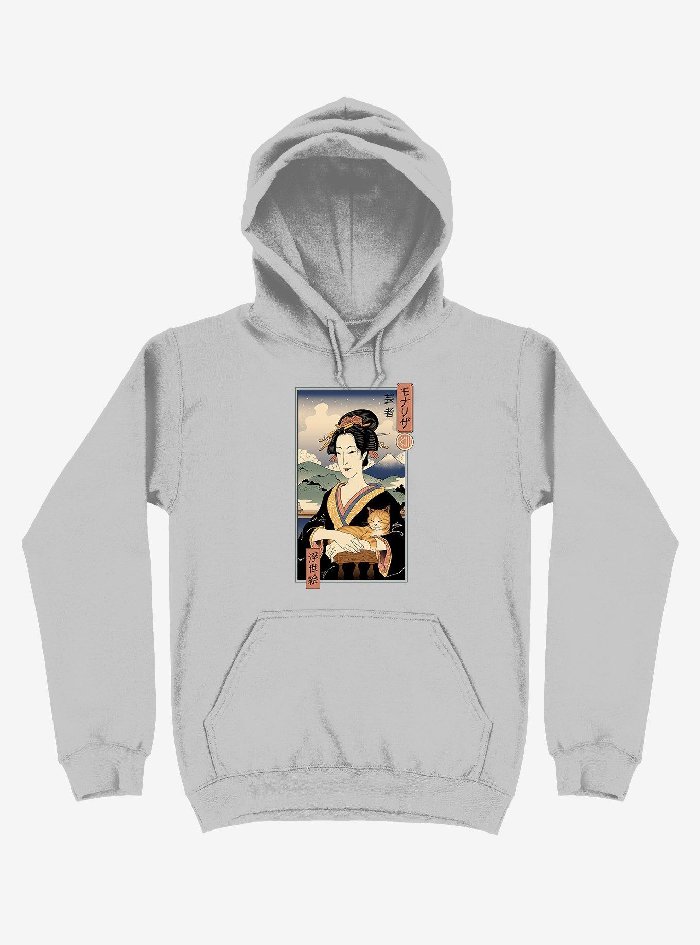 Geisha Cat Lisa Ukiyo-e Silver Hoodie, SILVER, hi-res