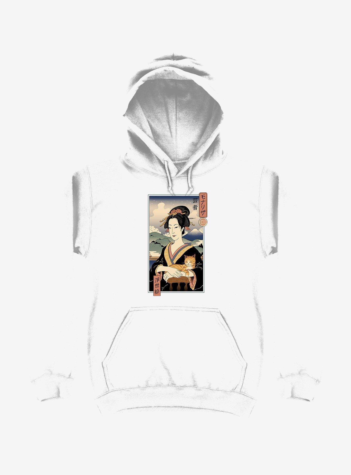 Geisha Cat Lisa Ukiyo-e White Hoodie, WHITE, hi-res