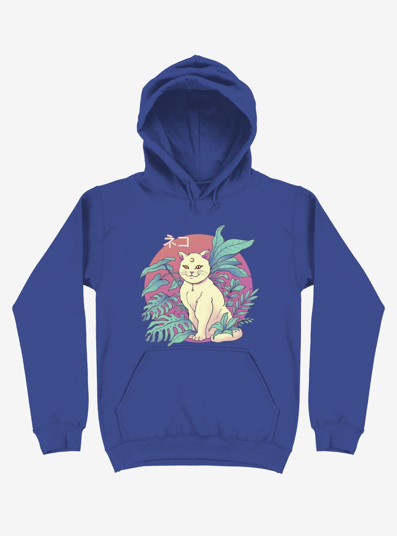 Leaves Vapor Cat Royal Blue Hoodie, ROYAL, hi-res