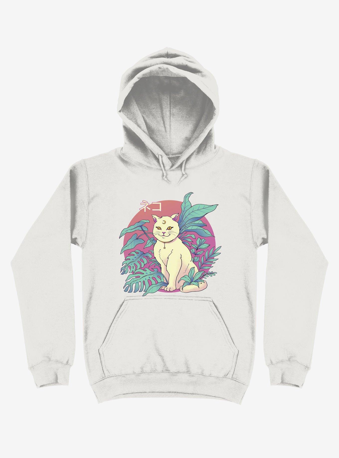 Leaves Vapor Cat White Hoodie, , hi-res