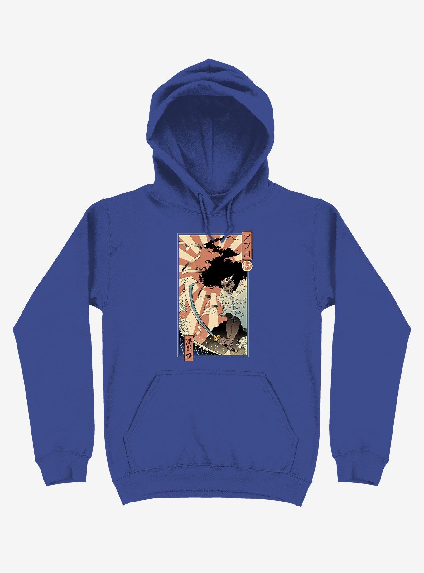 Samurai Sword Ocean Ukiyo-e Royal Blue Hoodie, , hi-res