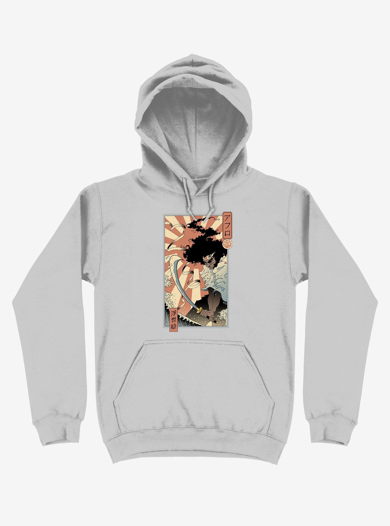 Samurai Sword Ocean Ukiyo-e Silver Hoodie, , hi-res