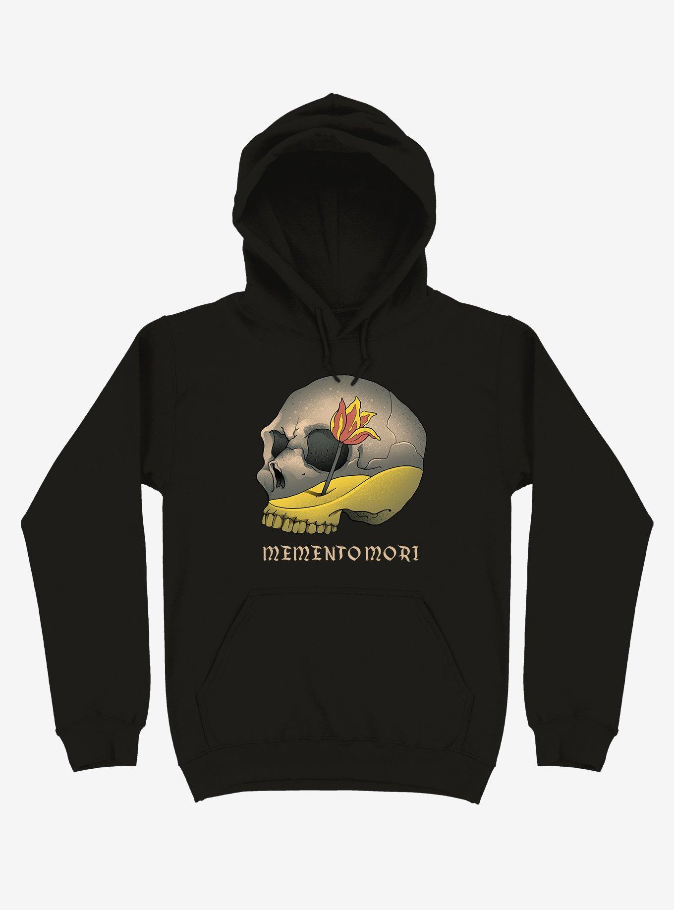 Memento Mori Flower Skull Black Hoodie, BLACK, hi-res