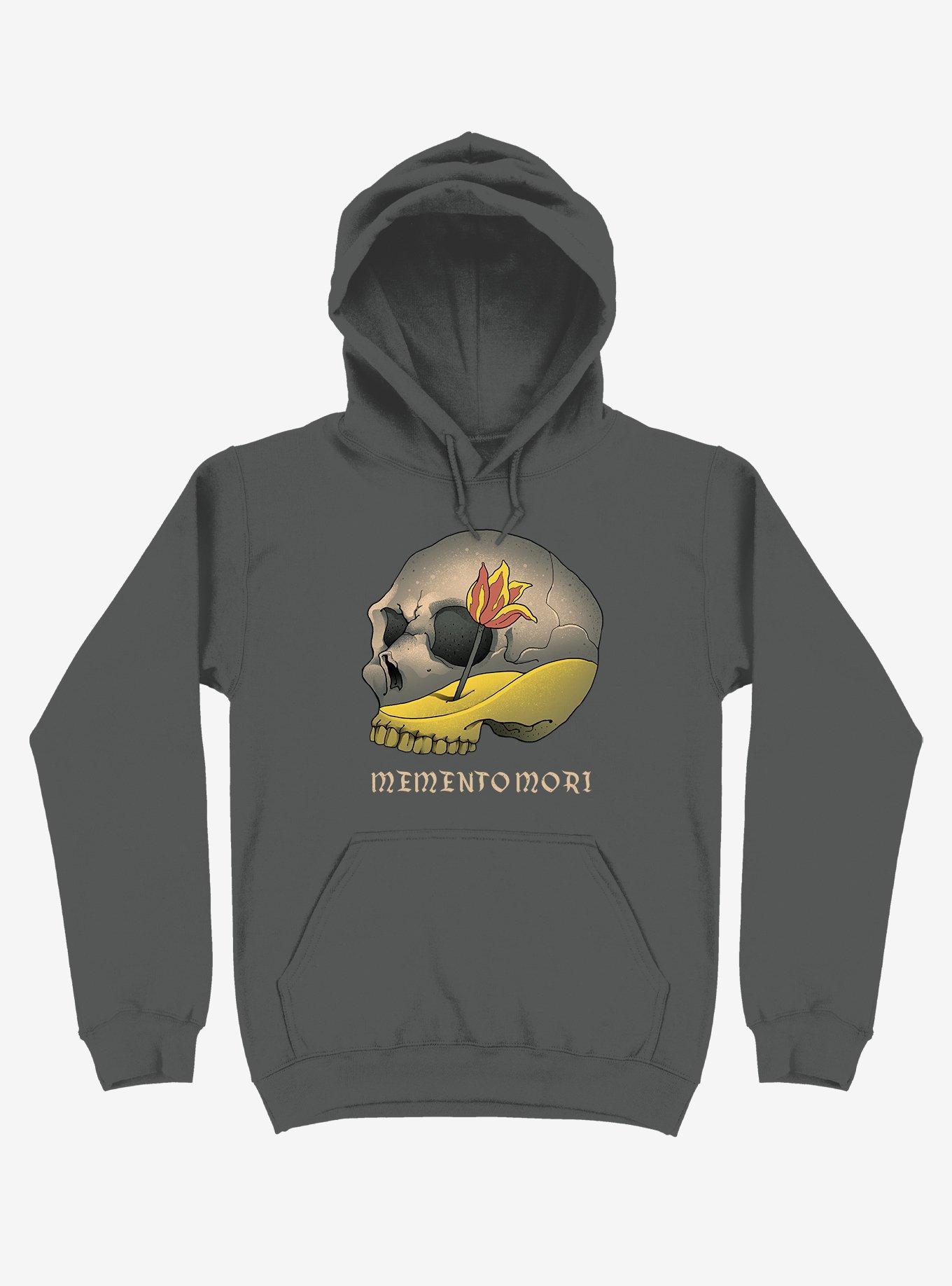 Memento Mori Flower Skull Asphalt Grey Hoodie, , hi-res