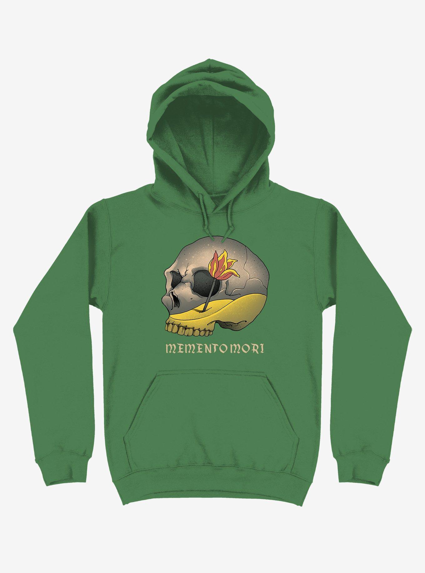 Memento Mori Flower Skull Kelly Green Hoodie