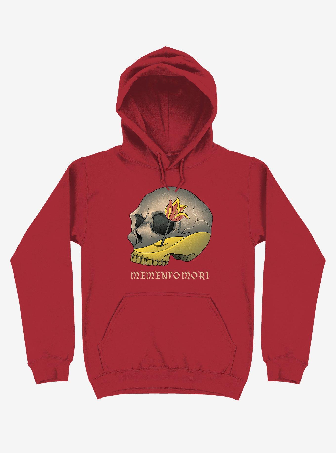 Memento Mori Flower Skull Red Hoodie, RED, hi-res