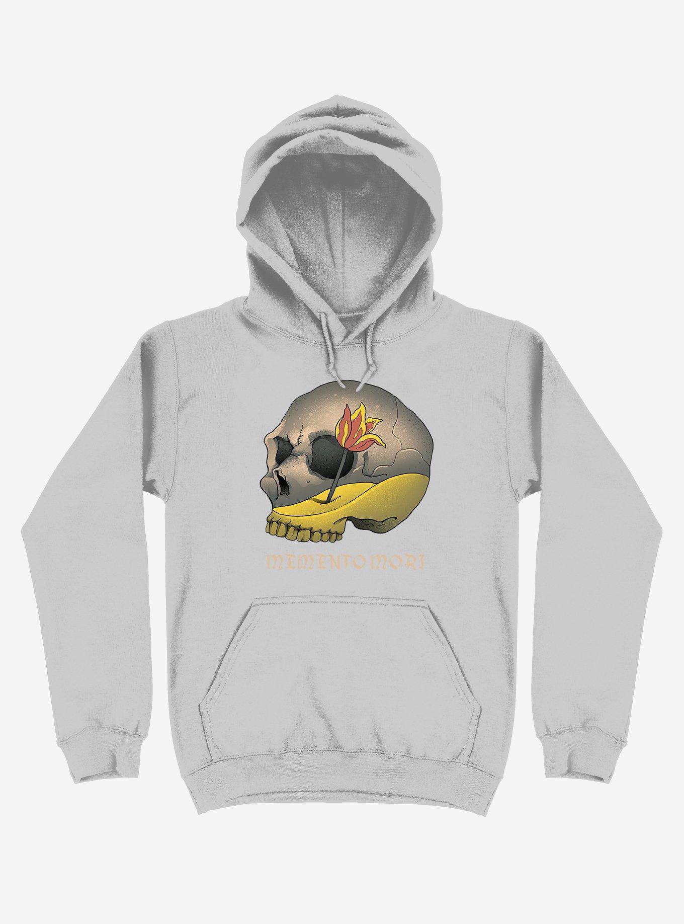 Memento Mori Flower Skull Silver Hoodie, , hi-res