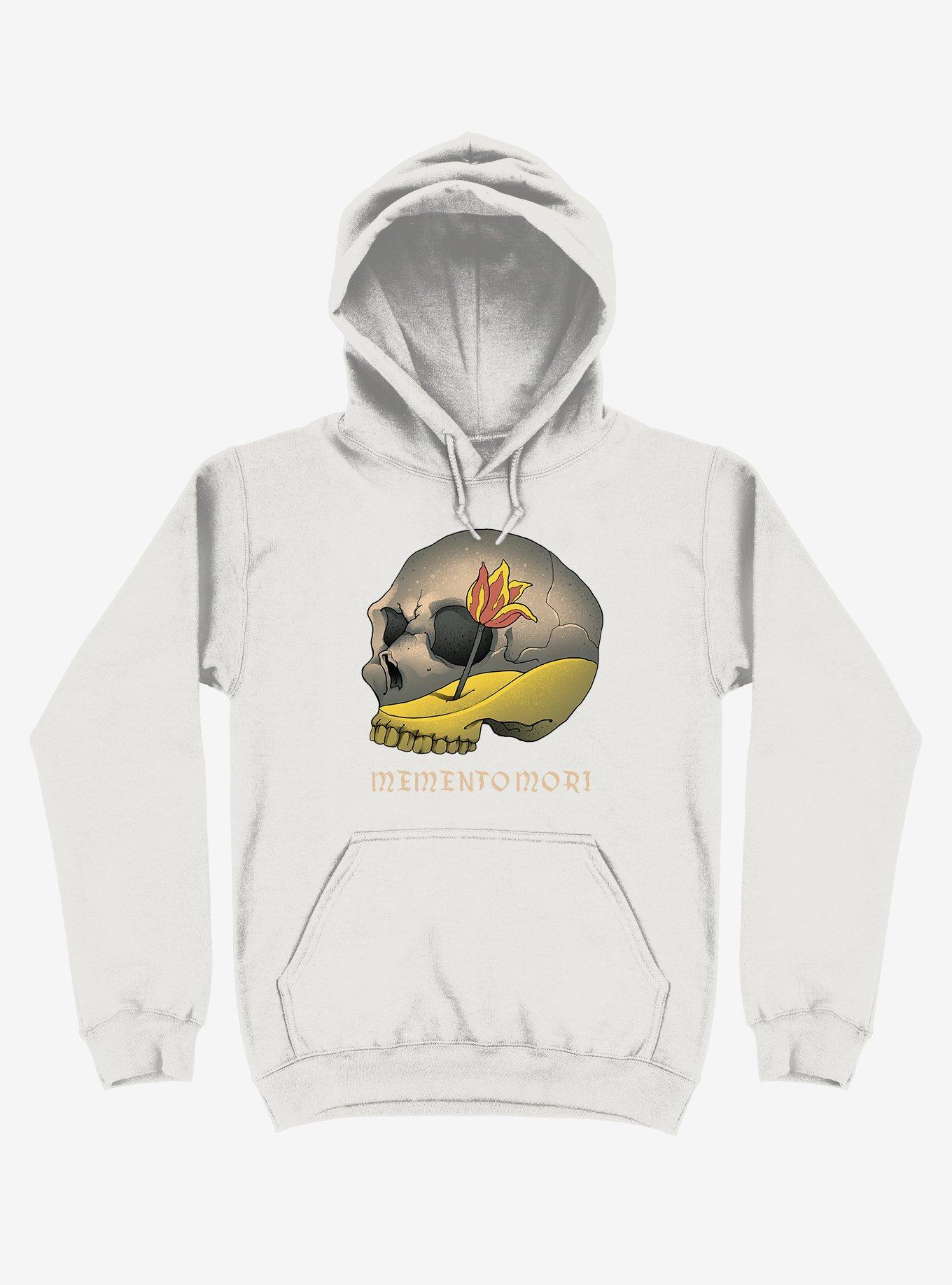 Memento Mori Flower Skull White Hoodie, WHITE, hi-res