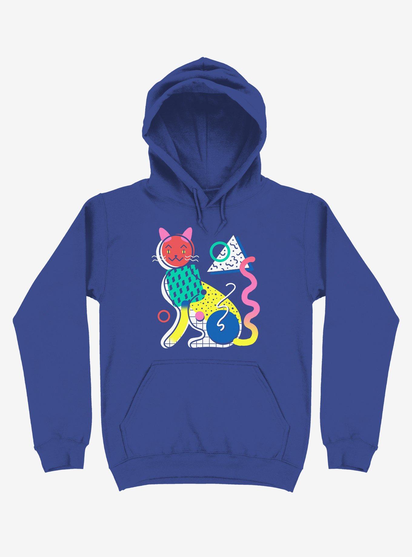 Memphis Cat Design Royal Blue Hoodie, ROYAL, hi-res