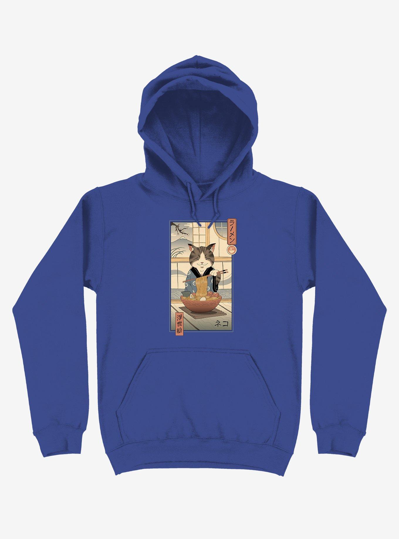 Cat Neko Ramen Ukiyo-e Royal Blue Hoodie, , hi-res
