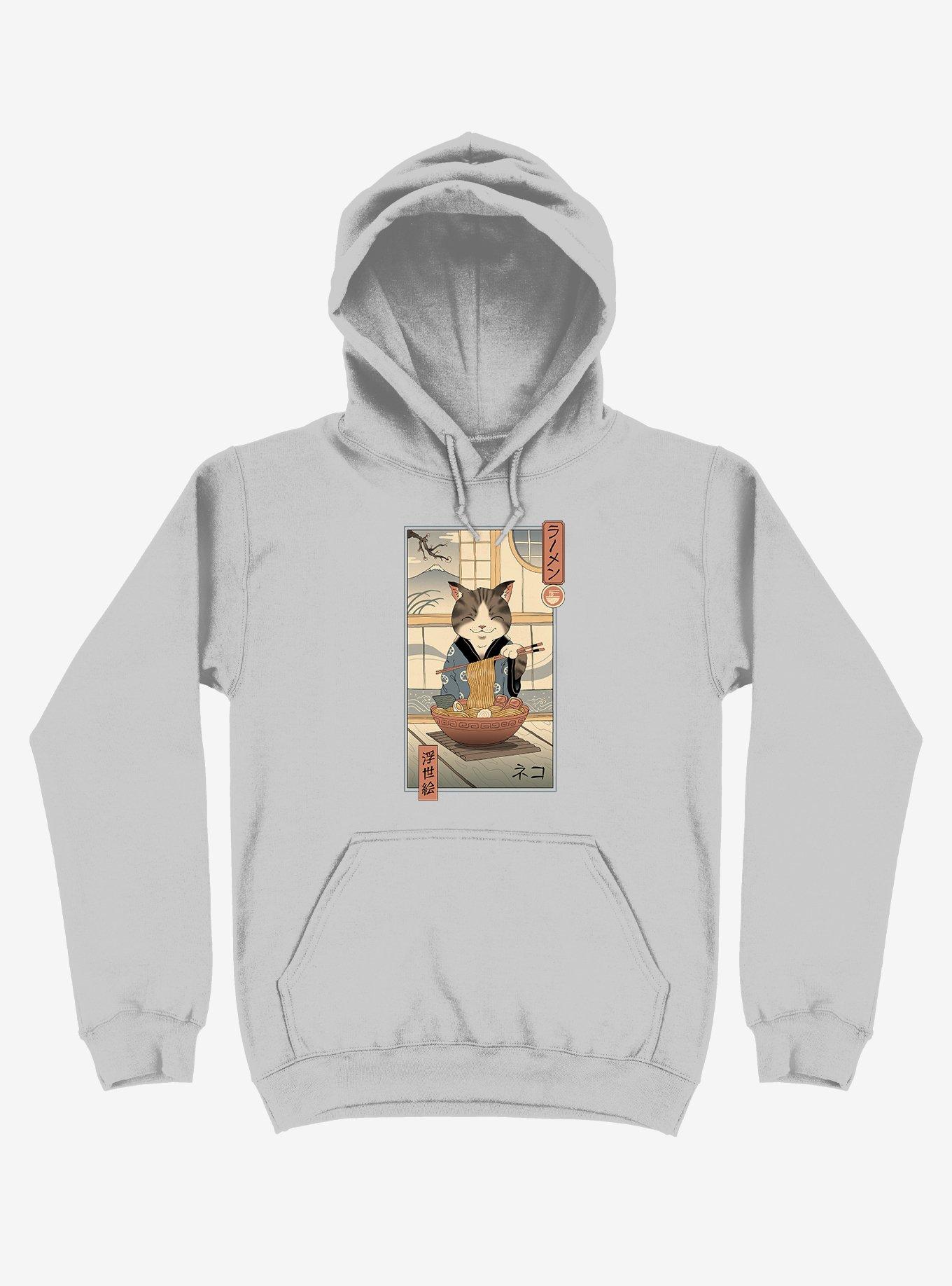 Cat Neko Ramen Ukiyo-e Silver Hoodie, , hi-res