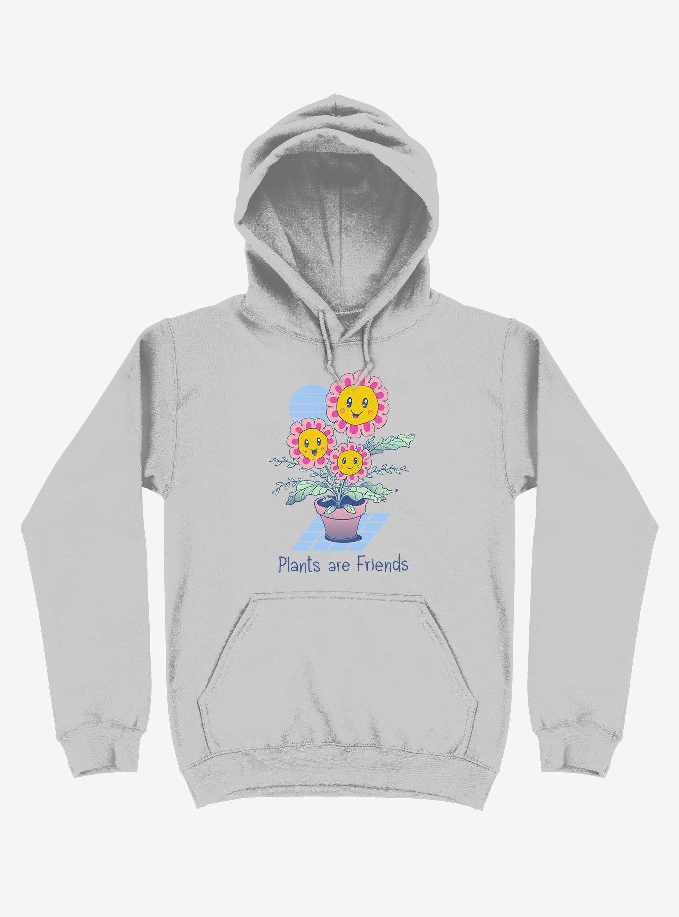 Plants Are Friends! Happy Flowers Silver Hoodie, SILVER, hi-res