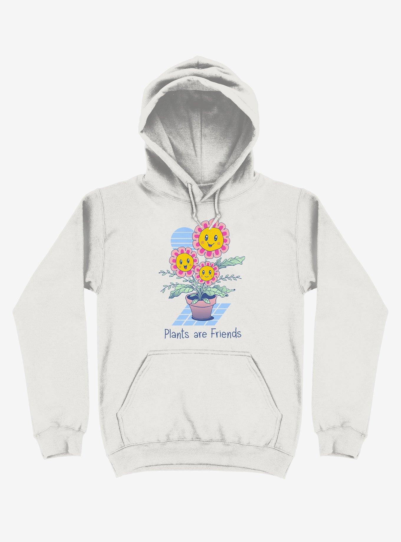 Plants Are Friends! Happy Flowers White Hoodie, WHITE, hi-res