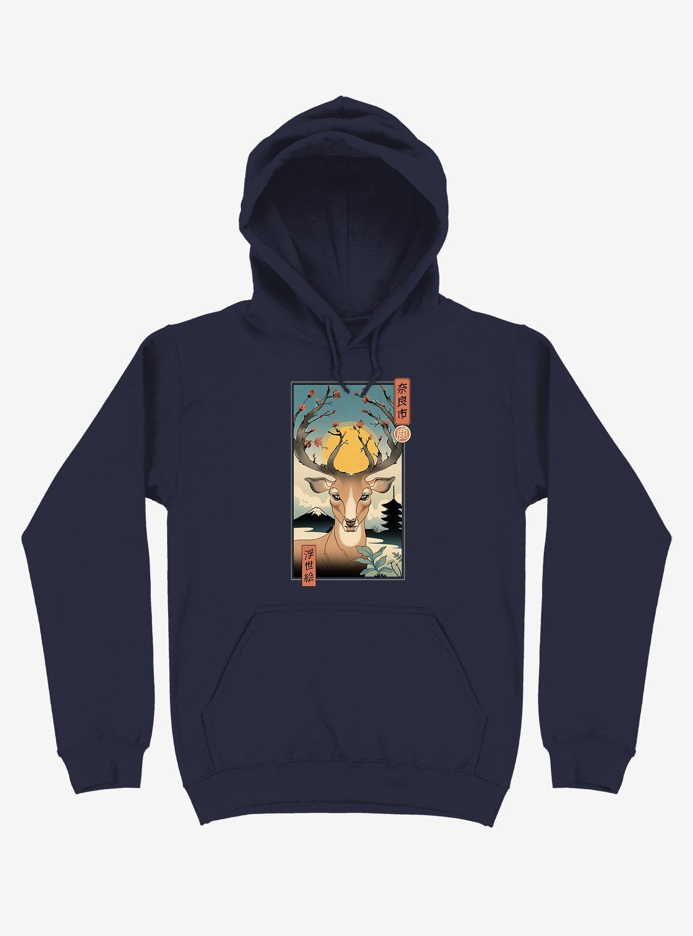 Spring In Nara Deer Navy Blue Hoodie, , hi-res