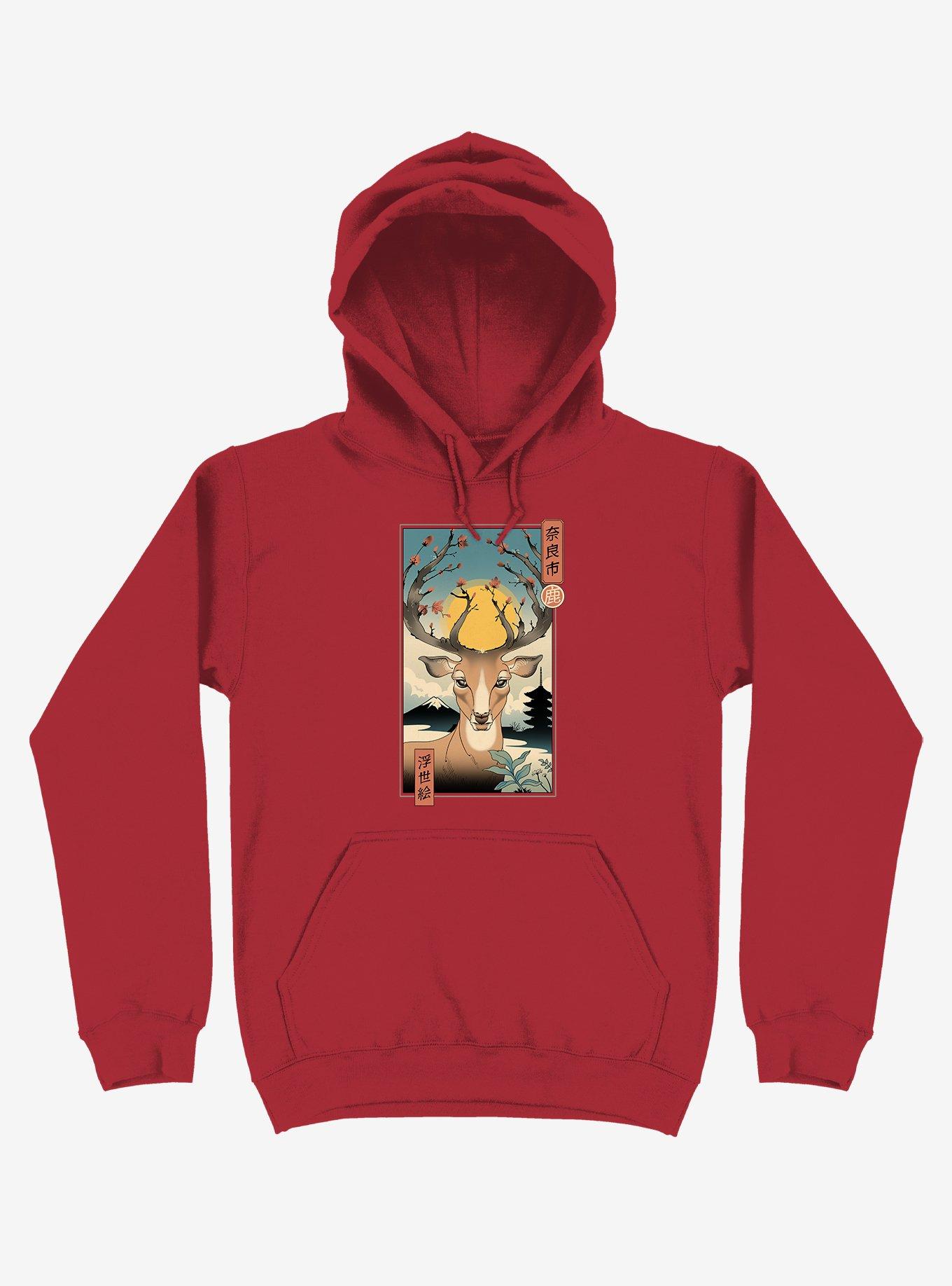 Spring In Nara Deer Red Hoodie, RED, hi-res