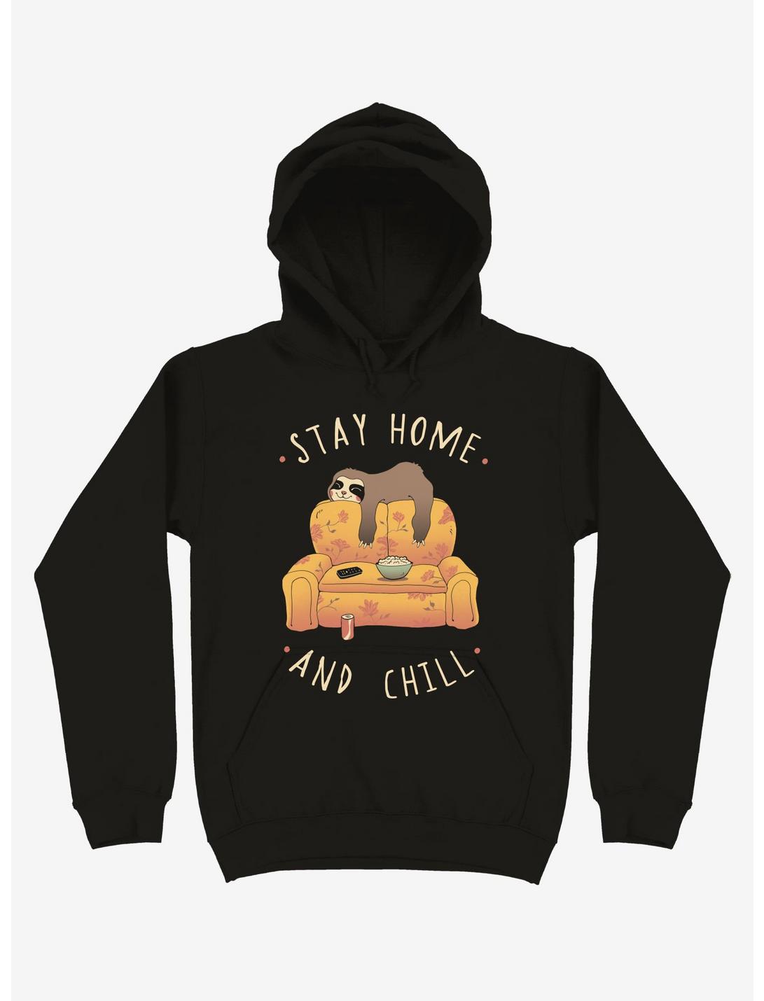 Stay Home And Chill Sloth Black Hoodie, BLACK, hi-res