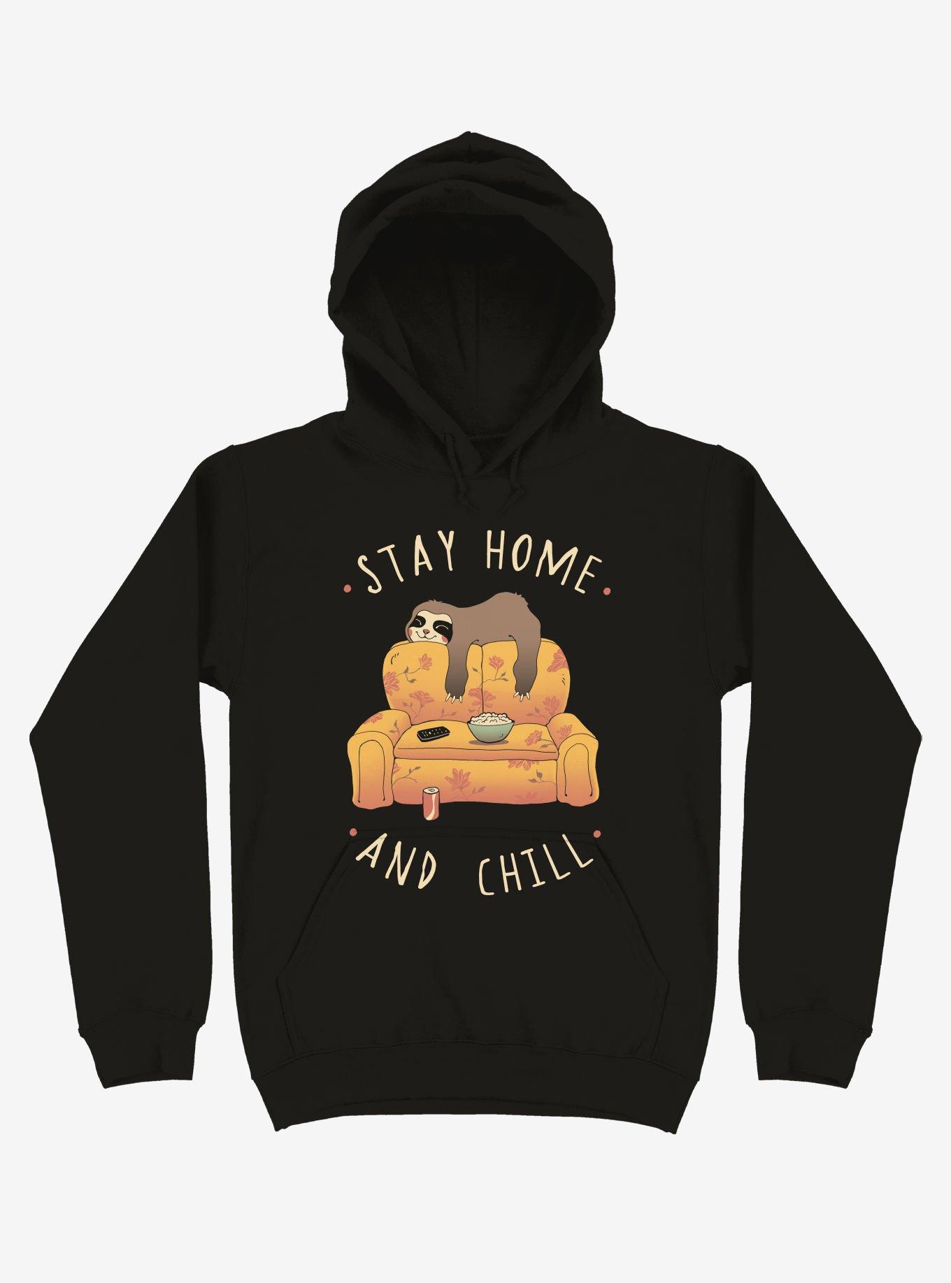 Stay Home And Chill Sloth Black Hoodie, BLACK, hi-res