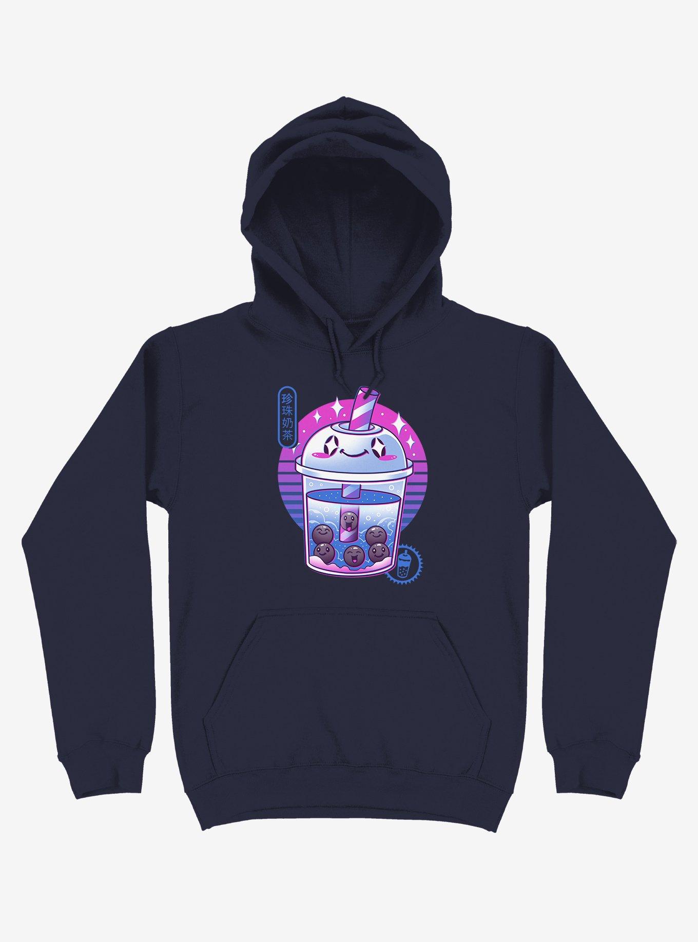 Boba Wave Tea Navy Blue Hoodie, NAVY, hi-res