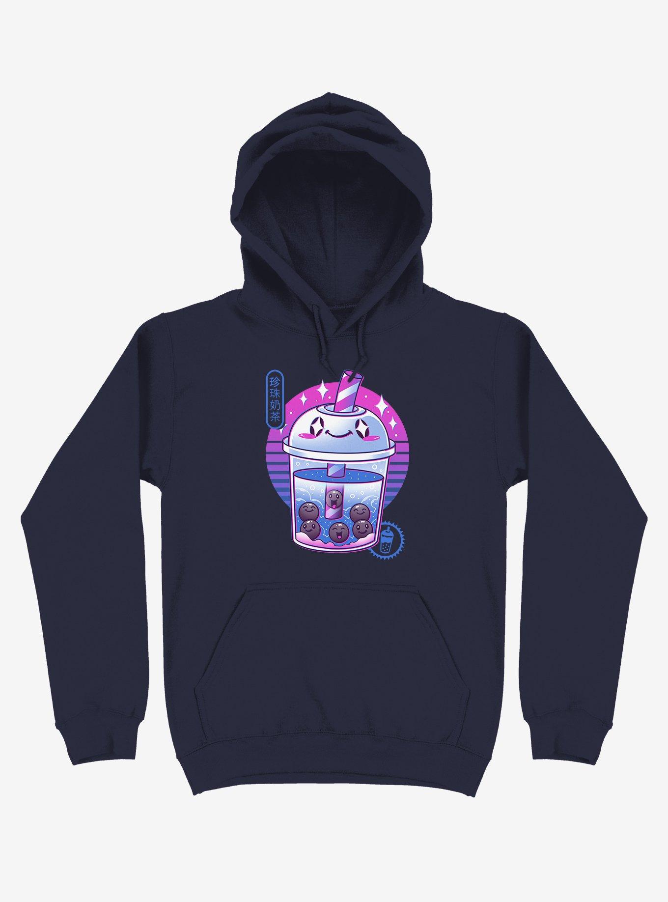 Boba Wave Tea Navy Blue Hoodie, , hi-res