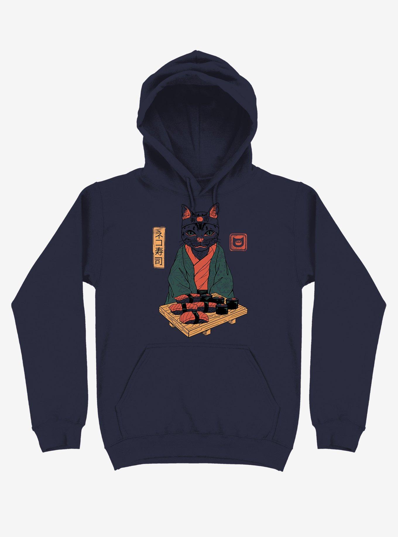 Neko Cat Sushi Bar Navy Blue Hoodie