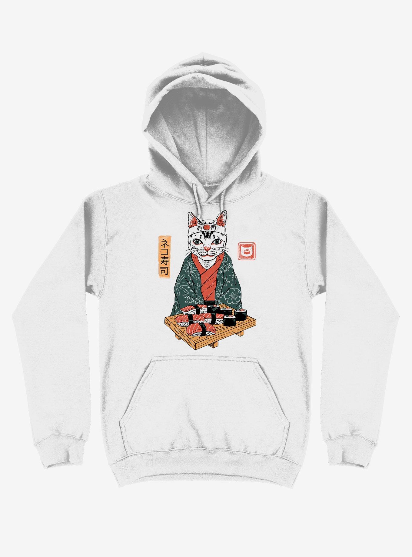 Neko Cat Sushi Bar White Hoodie, , hi-res