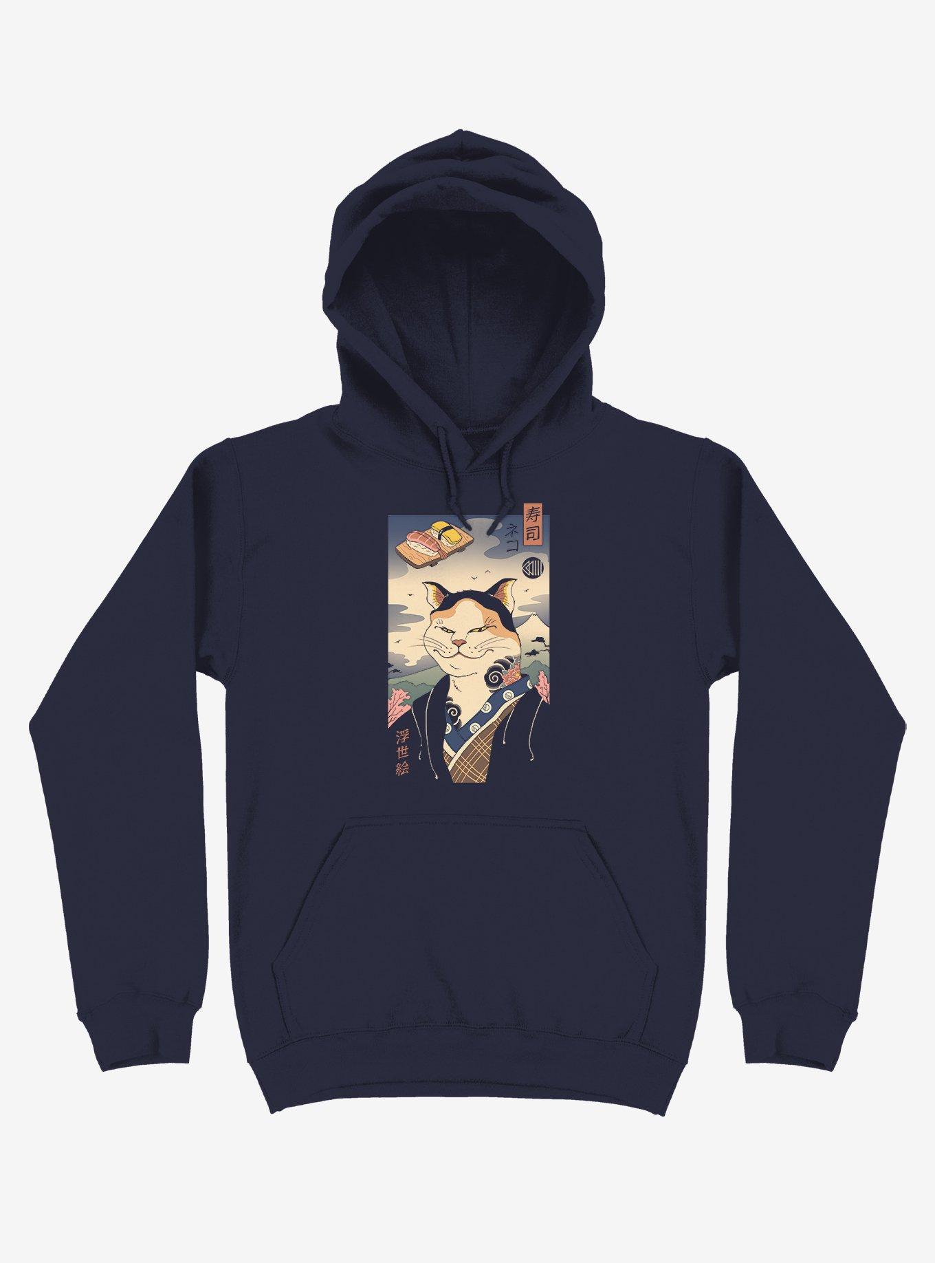 Sushi Nekoyo-e Navy Blue Hoodie