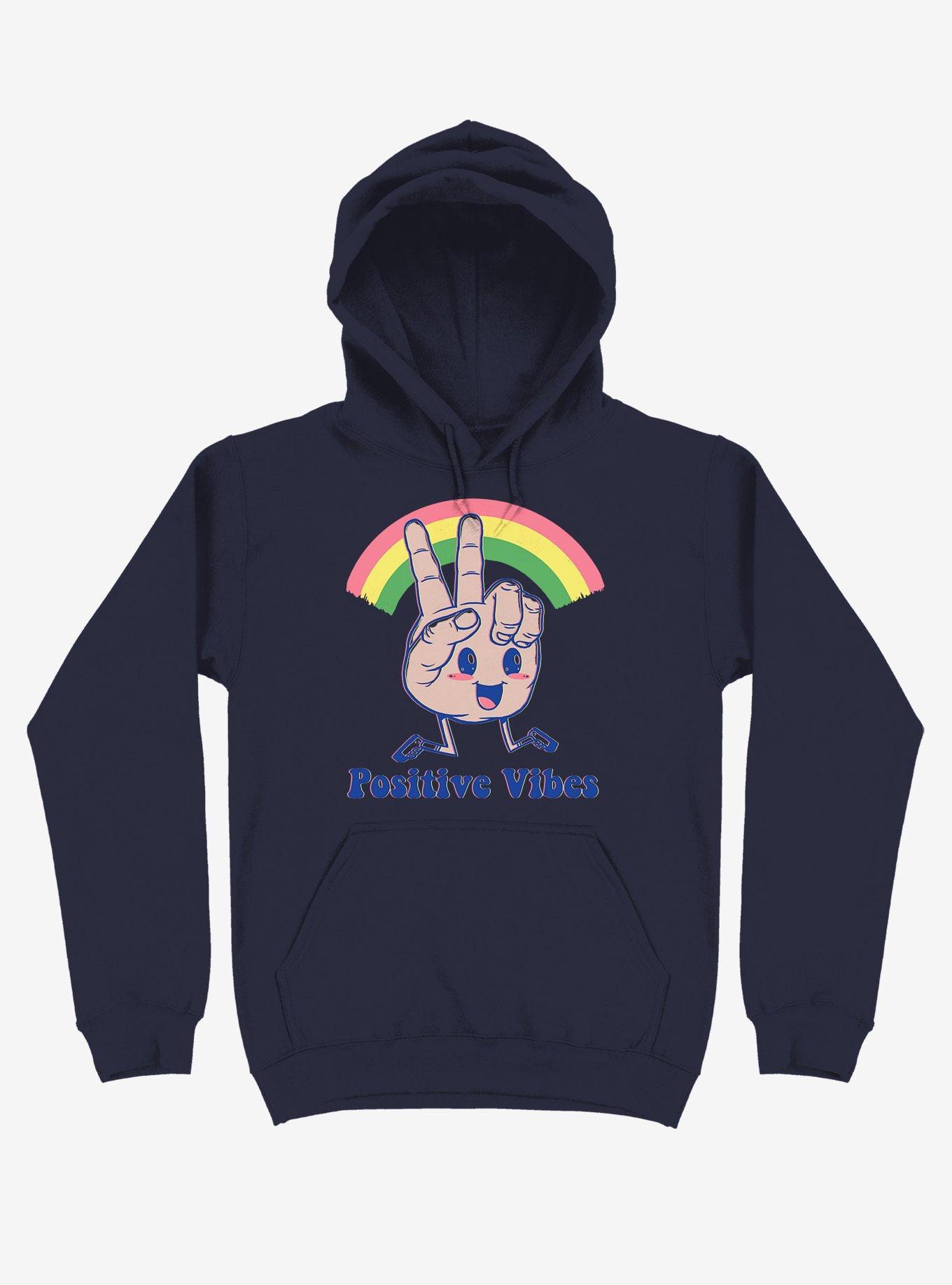 Positive Vibes Rainbow Navy Blue Hoodie, NAVY, hi-res