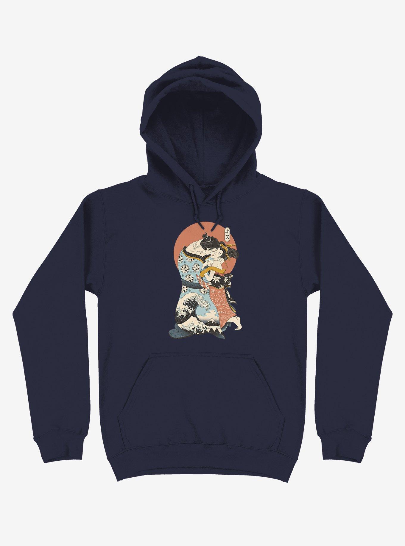 The Kiss Ukiyo-e Navy Blue Hoodie, NAVY, hi-res